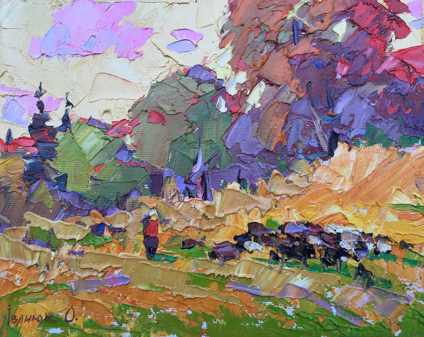 Oil Painting Nature Landscape Village landscape Art Autumn Landscape