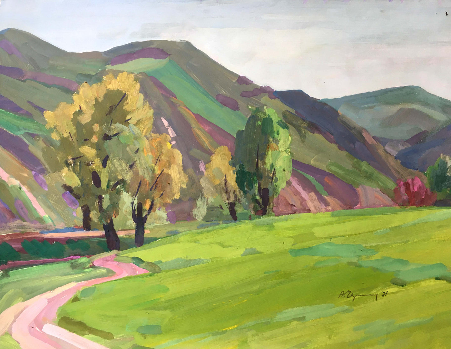 Gouache painting Near the mountain Chernikov Vladimir Mikhailovich