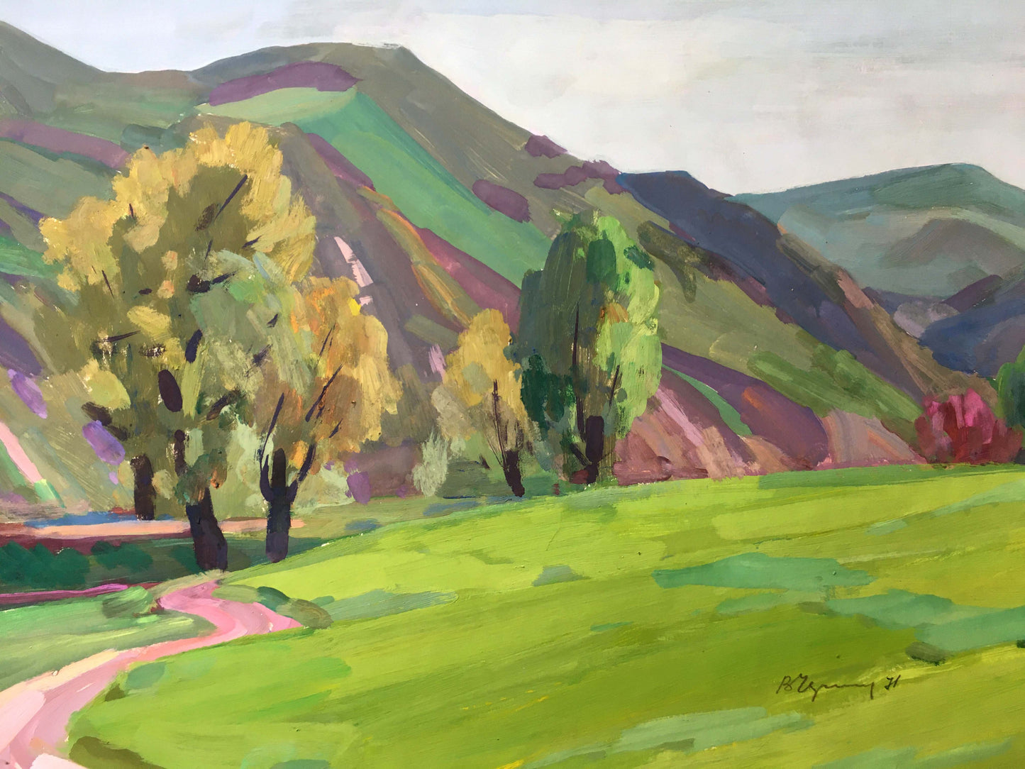 Gouache painting Near the mountain Chernikov Vladimir Mikhailovich