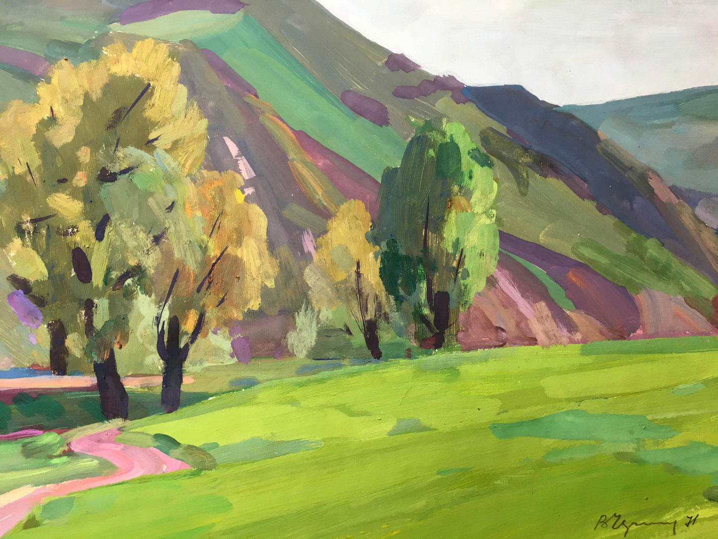 Gouache painting Near the mountain Chernikov Vladimir Mikhailovich