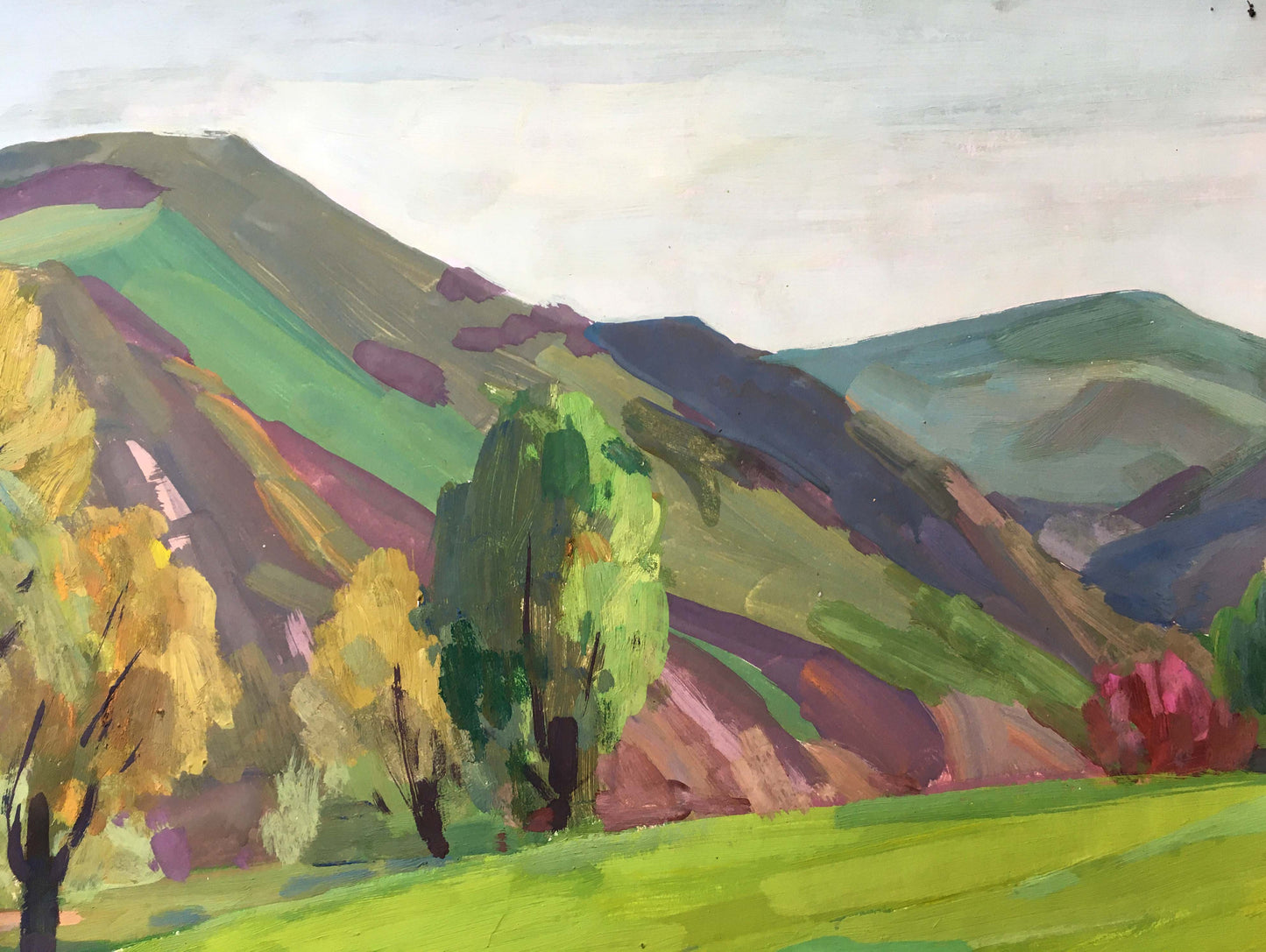 Gouache painting Near the mountain Chernikov Vladimir Mikhailovich