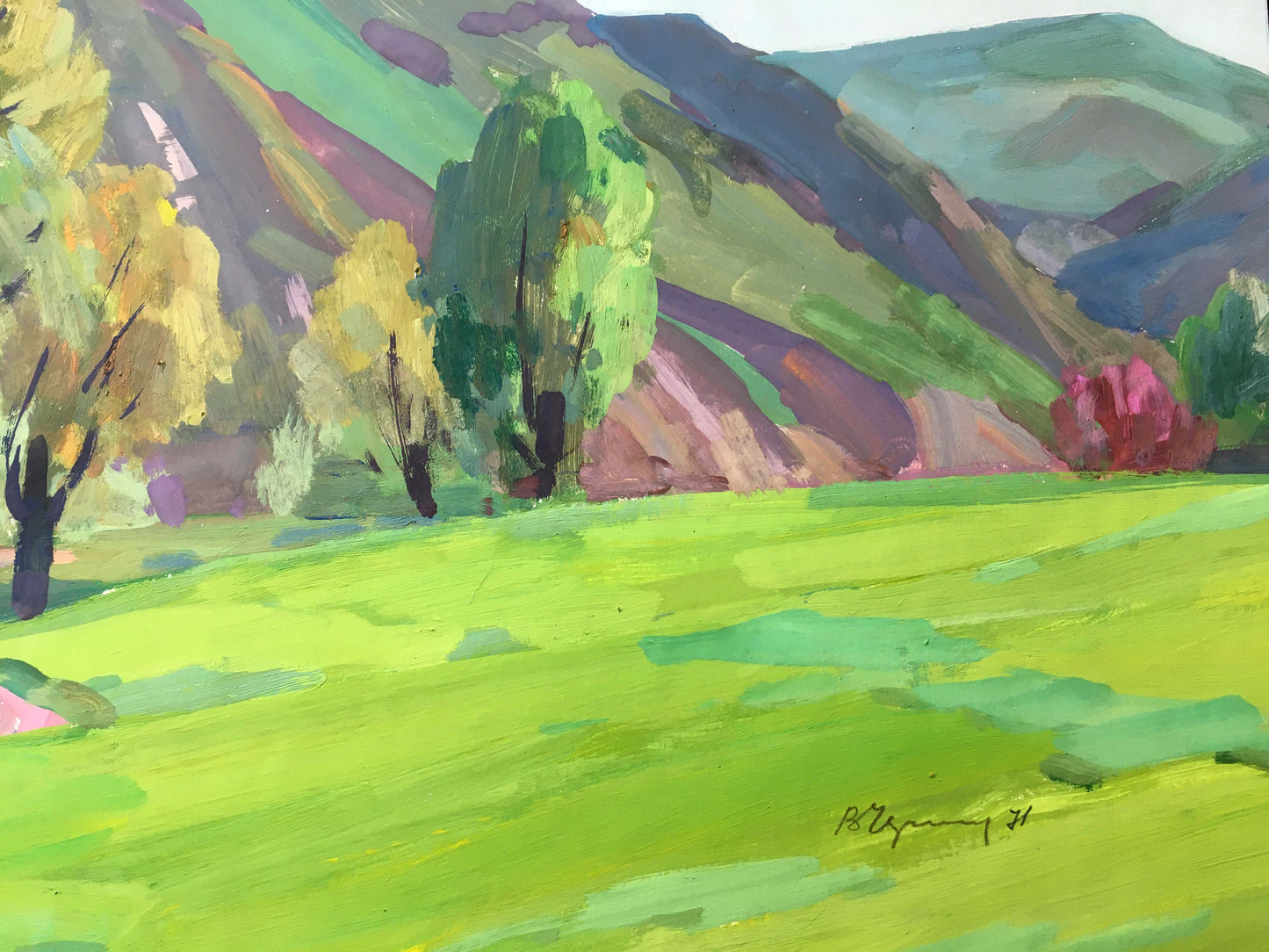 Gouache painting Near the mountain Chernikov Vladimir Mikhailovich
