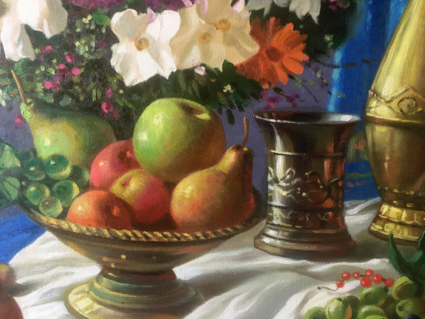 Oil painting Bouquet of flowers and grapes Anatoly Tarabanov