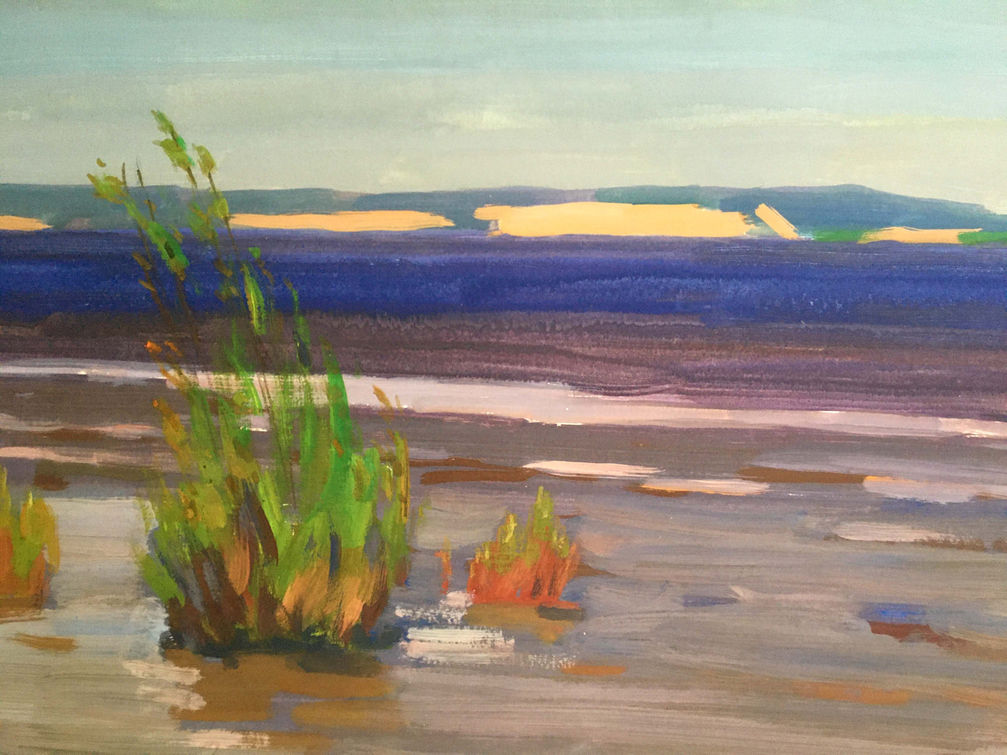 Gouache painting Serene river landscape Vladimir Chernikov