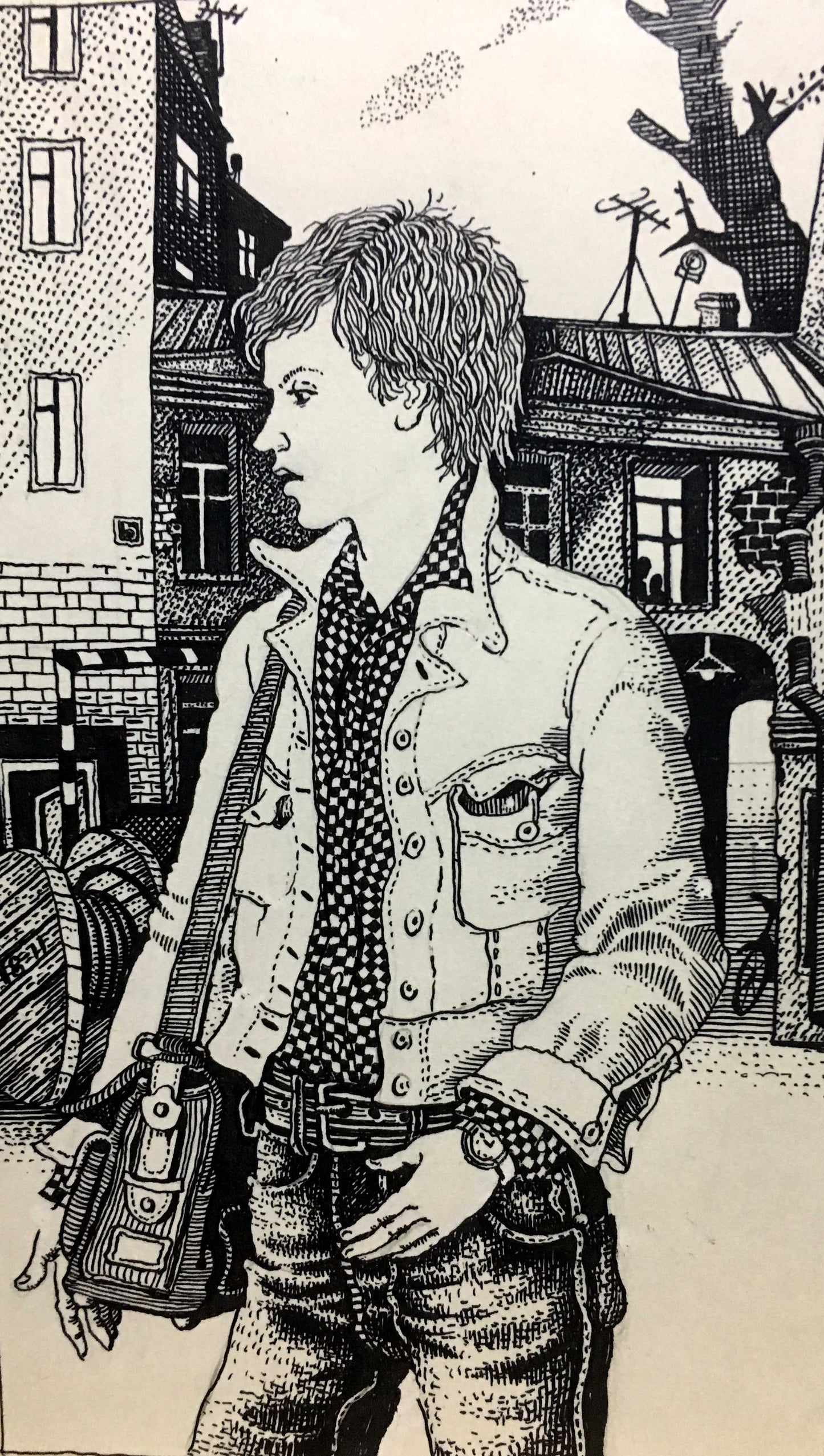 Ink pen painting sketches for a book portrait of a man Litvinov Alexander Semenovich