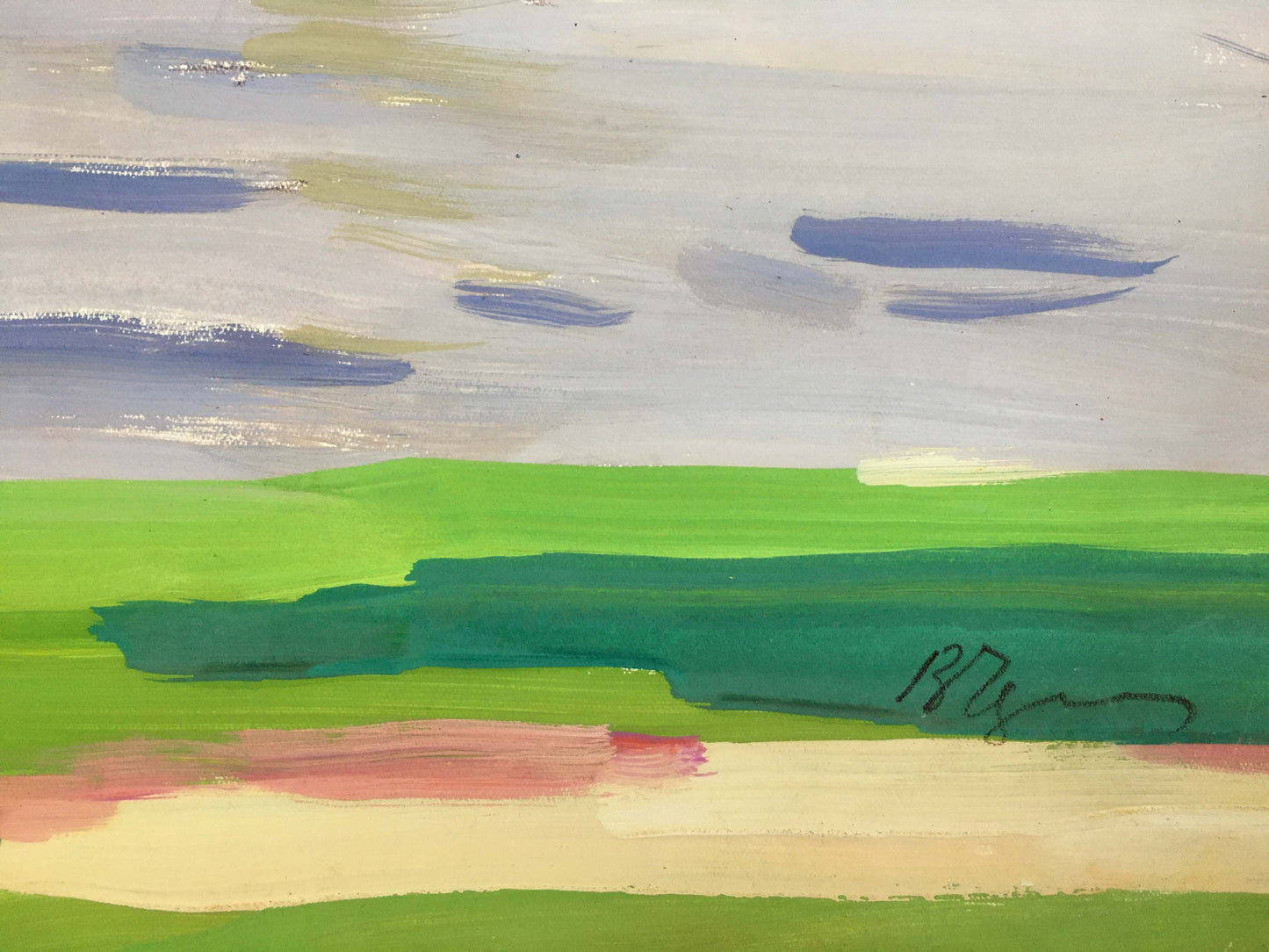 Gouache painting Calm coastal river Vladimir Chernikov