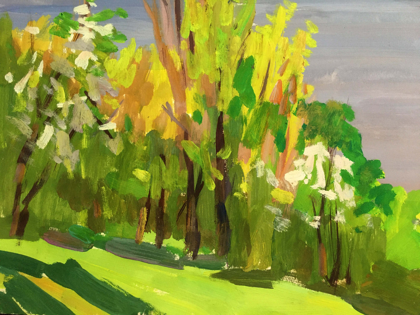 Gouache painting Quiet atmosphere by the river Vladimir Chernikov