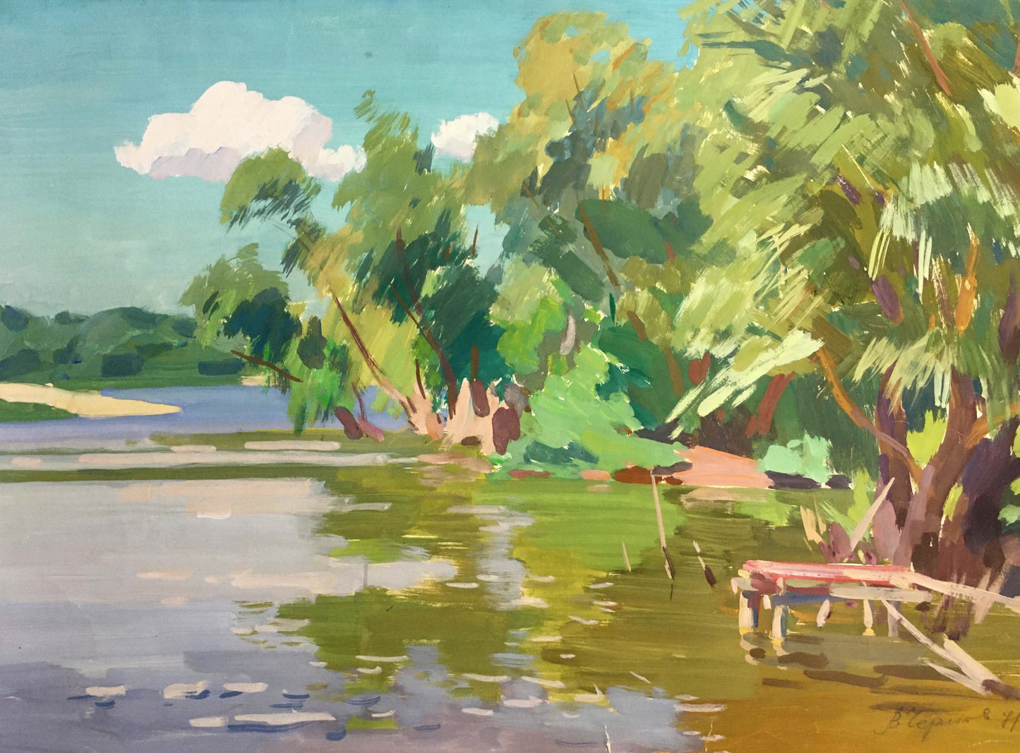 Gouache painting River near the forest Chernikov Vladimir Mikhailovich