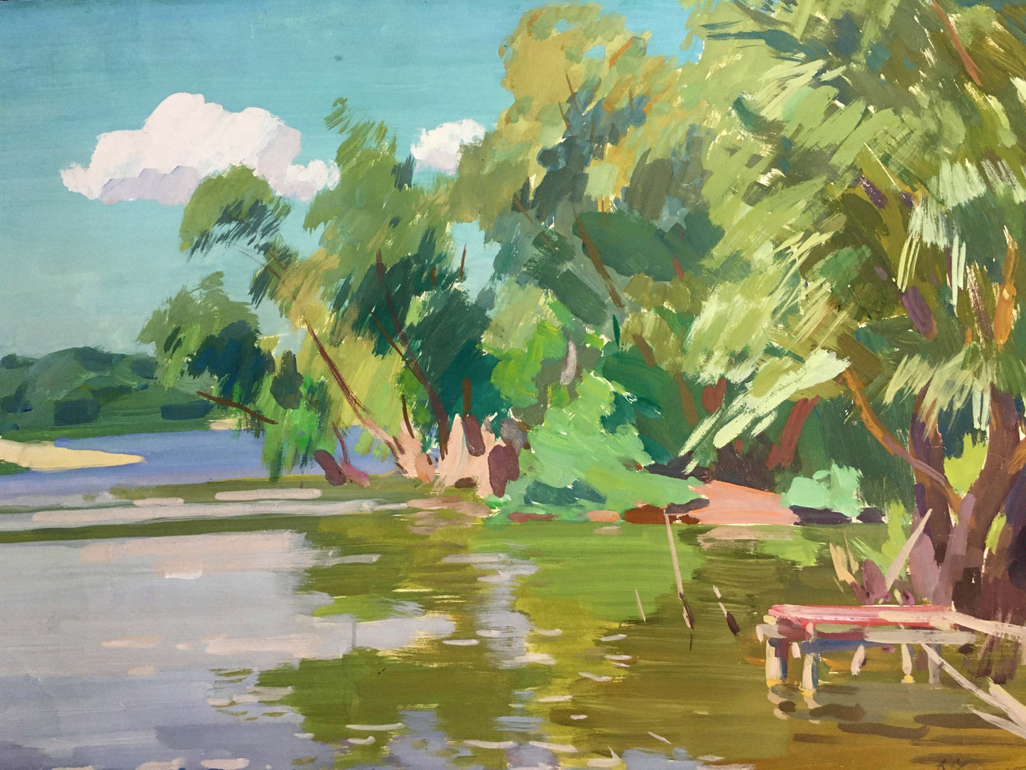 Gouache painting River near the forest Chernikov Vladimir Mikhailovich