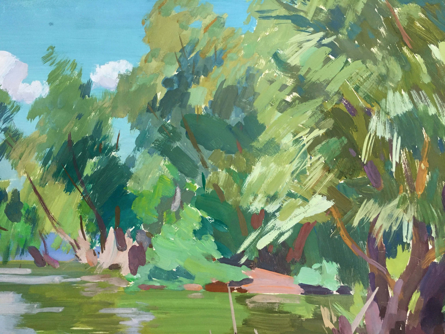 Gouache painting River near the forest Chernikov Vladimir Mikhailovich