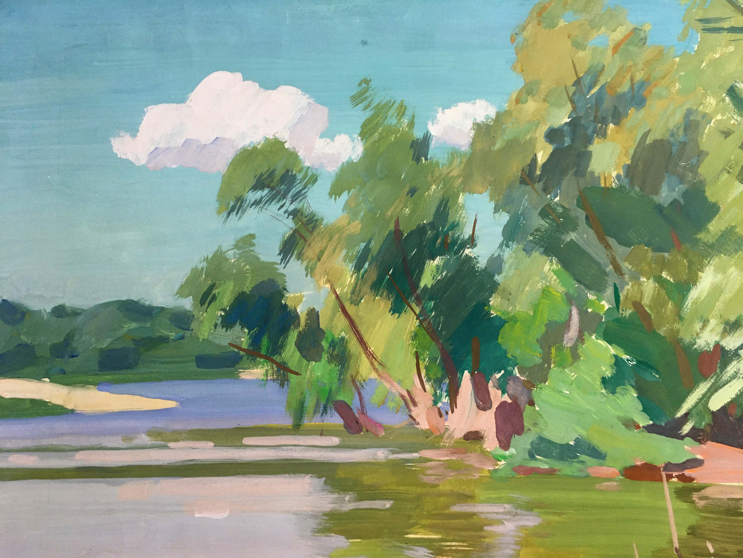 Gouache painting River near the forest Chernikov Vladimir Mikhailovich