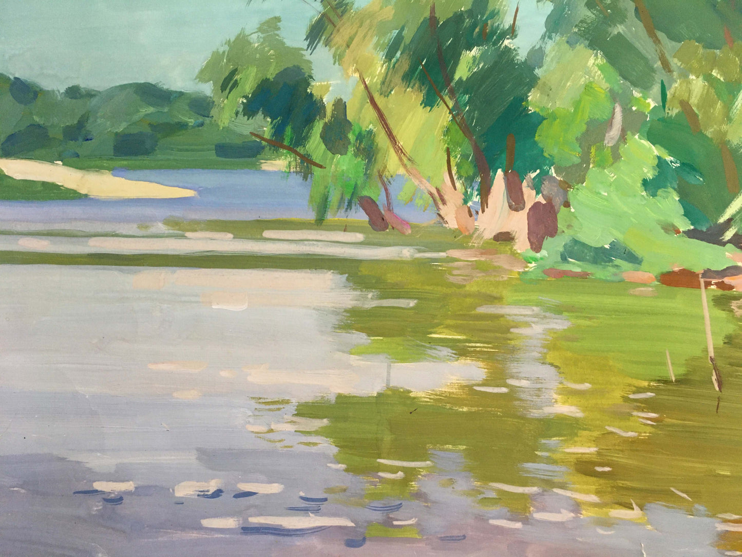 Gouache painting River near the forest Chernikov Vladimir Mikhailovich