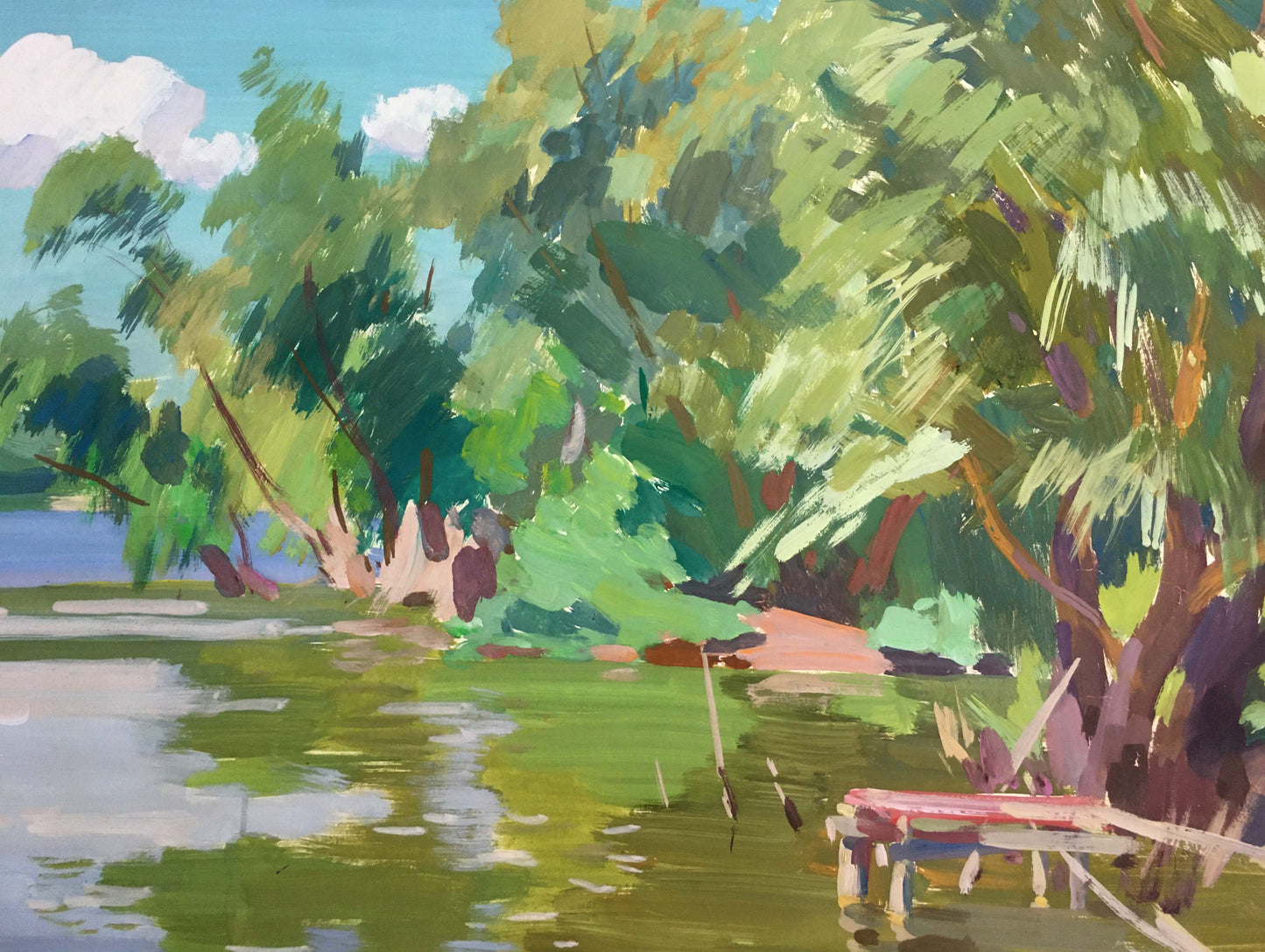 Gouache painting River near the forest Chernikov Vladimir Mikhailovich