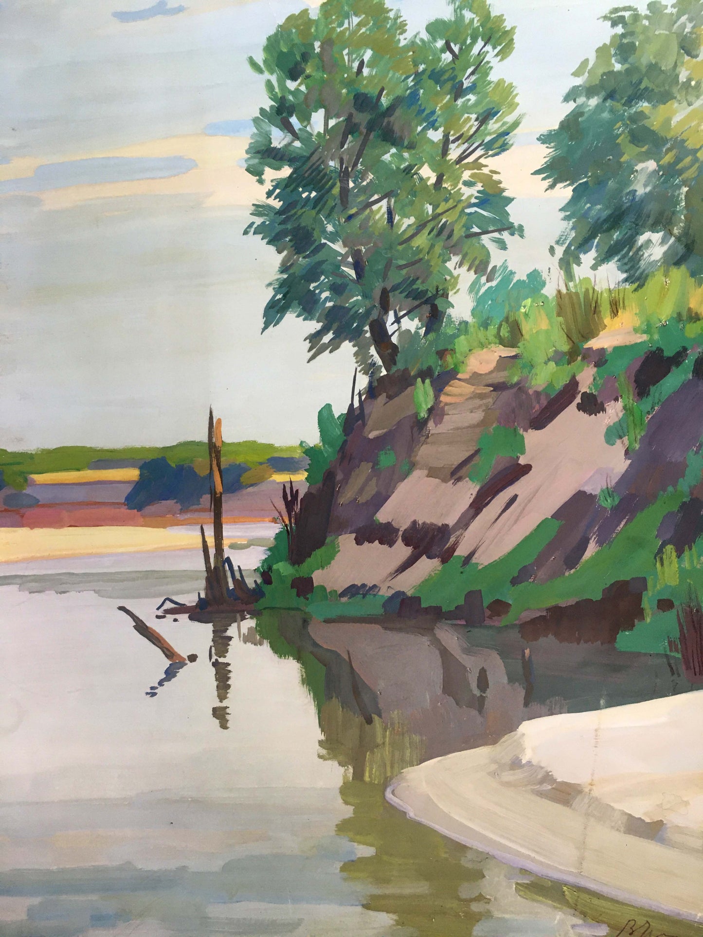 Gouache painting At a lake Chernikov Vladimir Mikhailovich