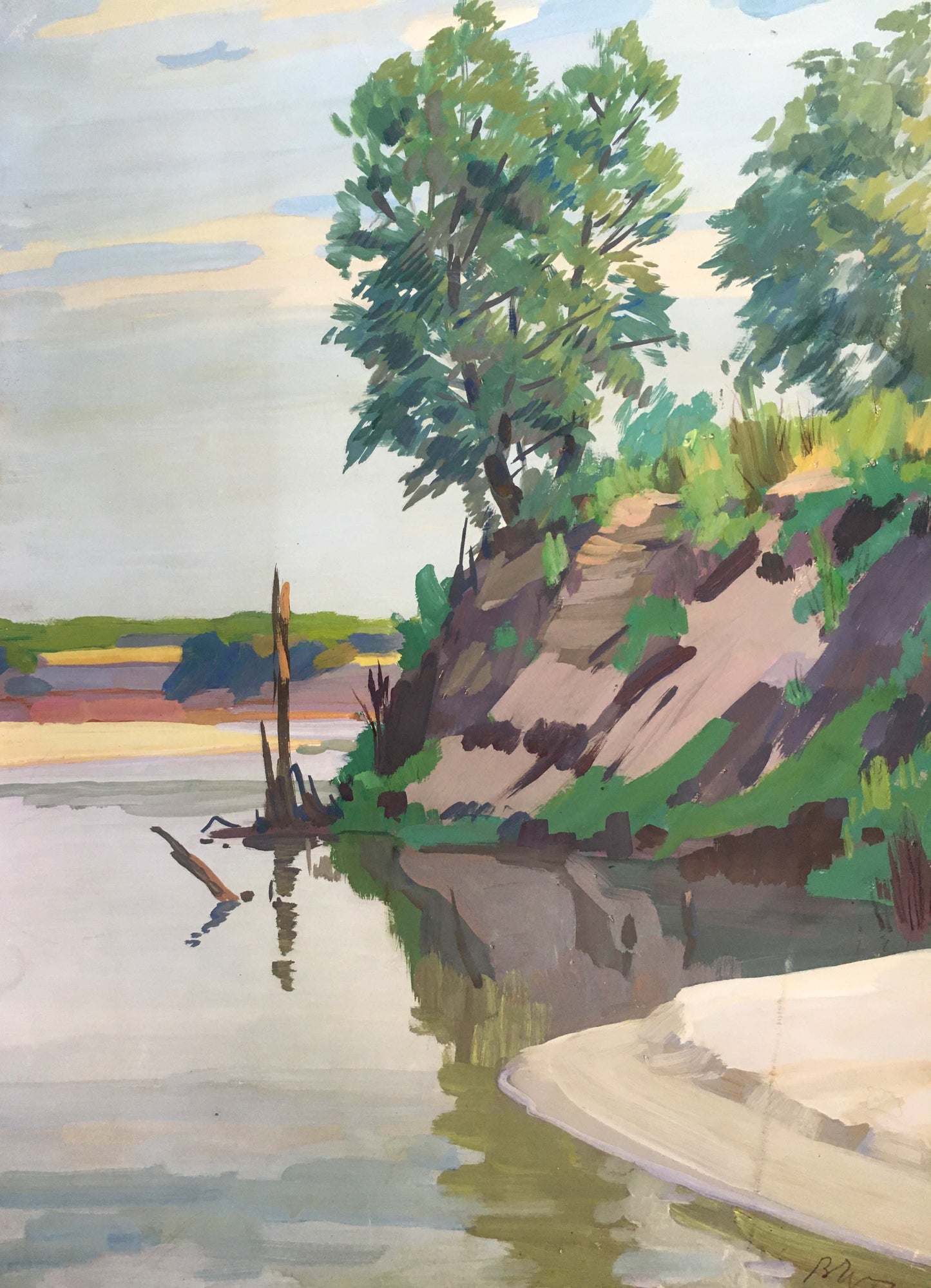 Gouache painting At a lake Chernikov Vladimir Mikhailovich