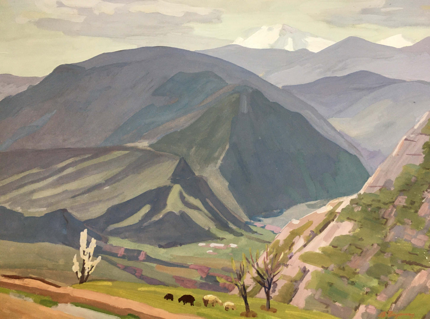 Gouache painting High Peak Tranquility Vladimir Chernikov