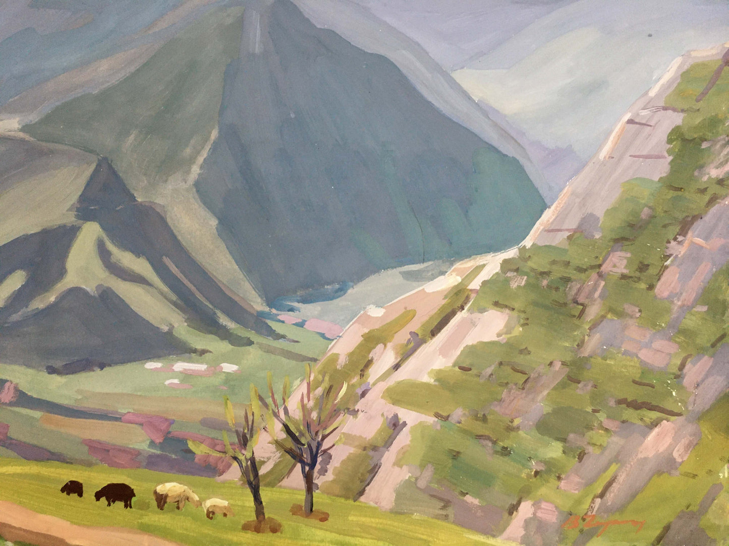 Gouache painting High Peak Tranquility Vladimir Chernikov