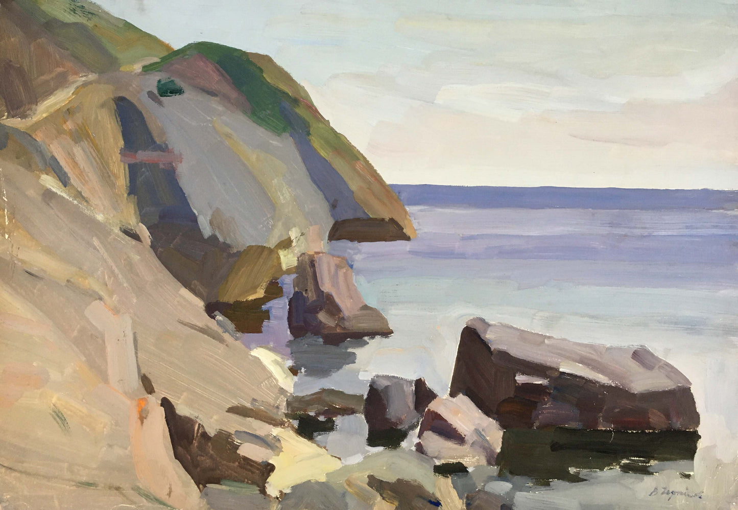 Gouache painting Rocky shore Chernikov Vladimir Mikhailovich