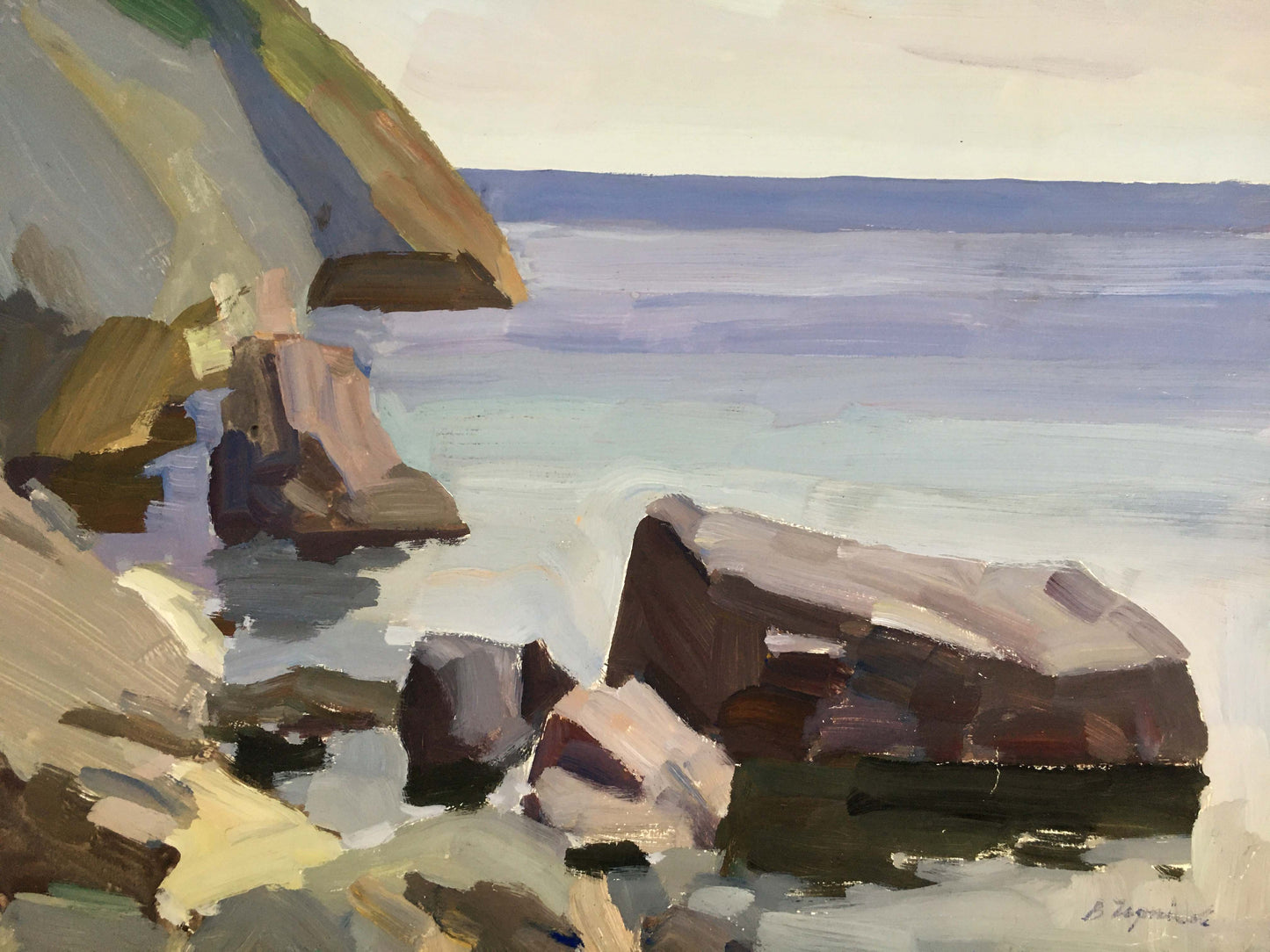 Gouache painting Rocky shore Chernikov Vladimir Mikhailovich