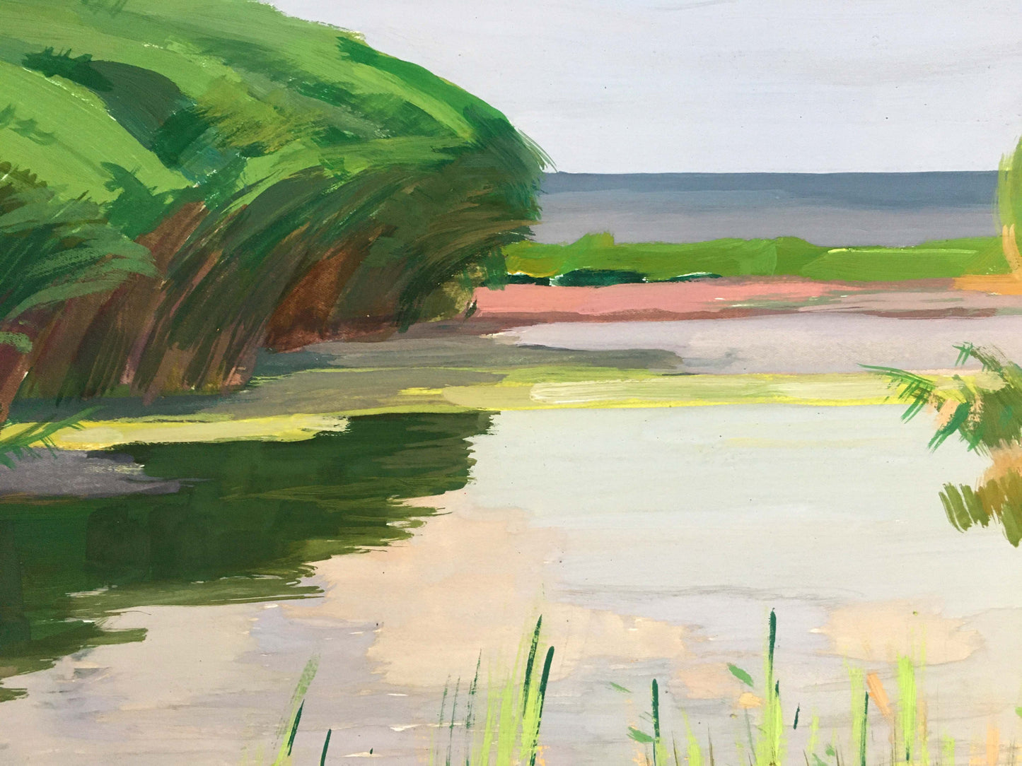 Gouache painting Gentle river glide Vladimir Chernikov