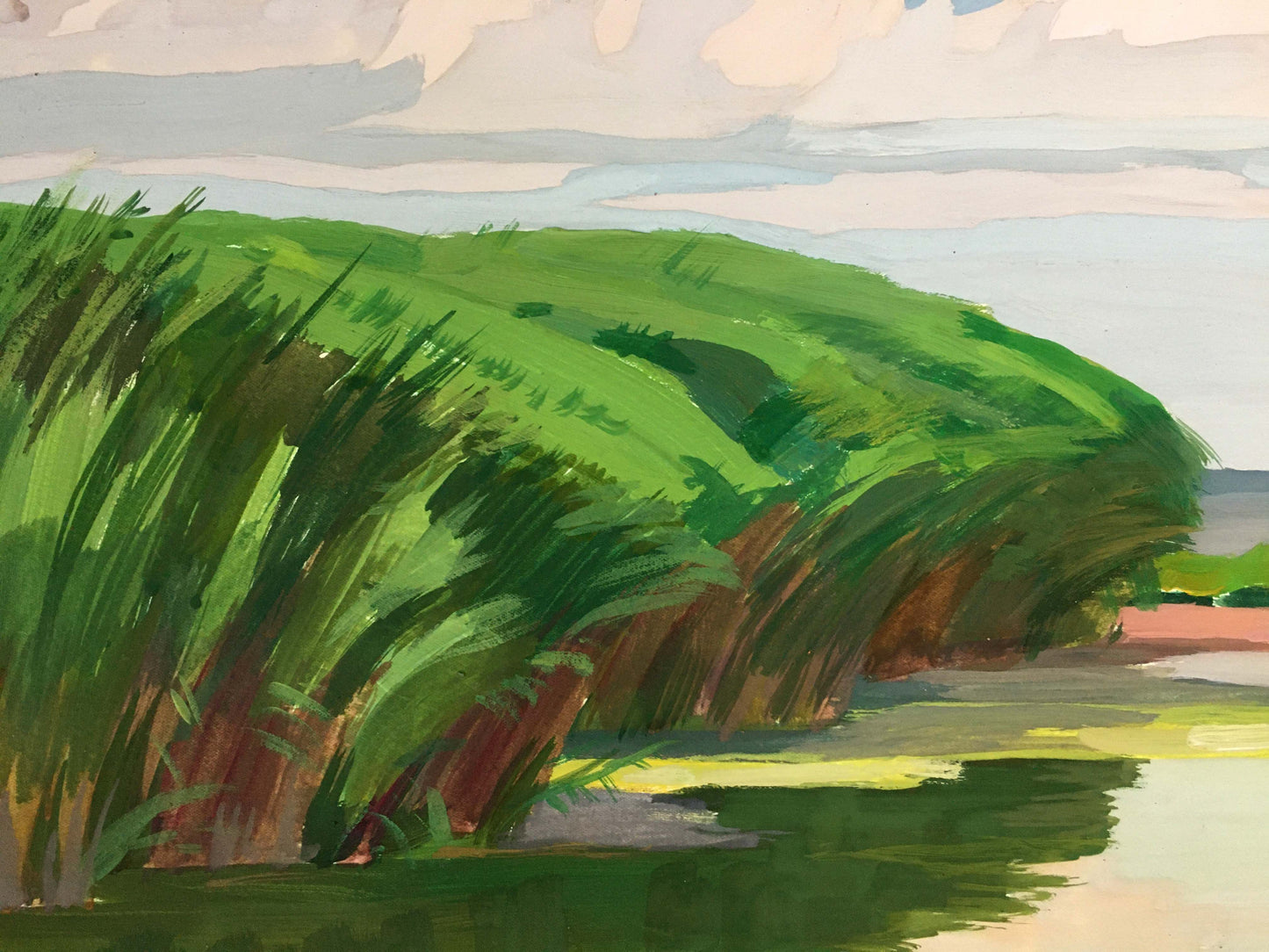 Gouache painting Gentle river glide Vladimir Chernikov