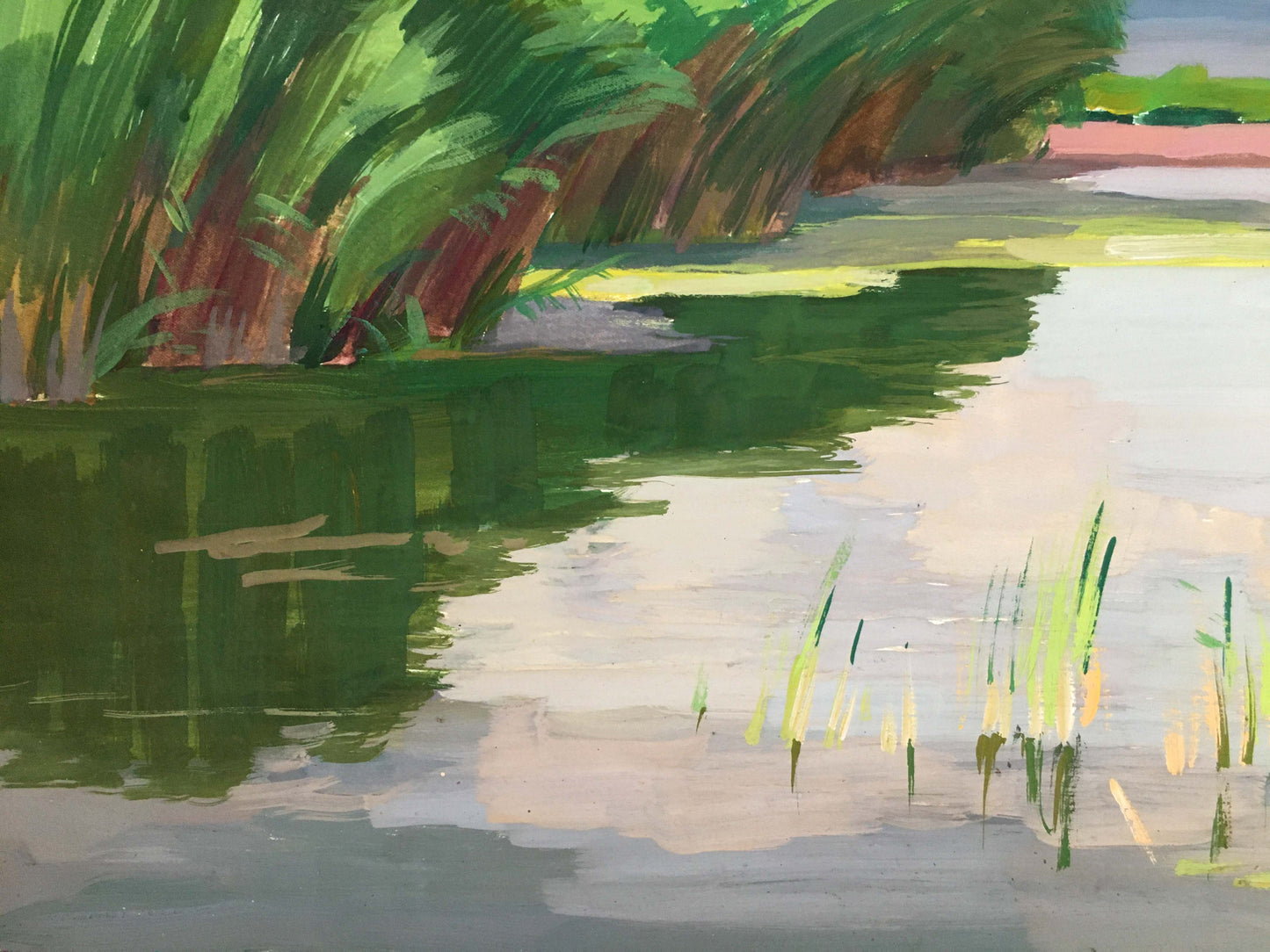 Gouache painting Gentle river glide Vladimir Chernikov
