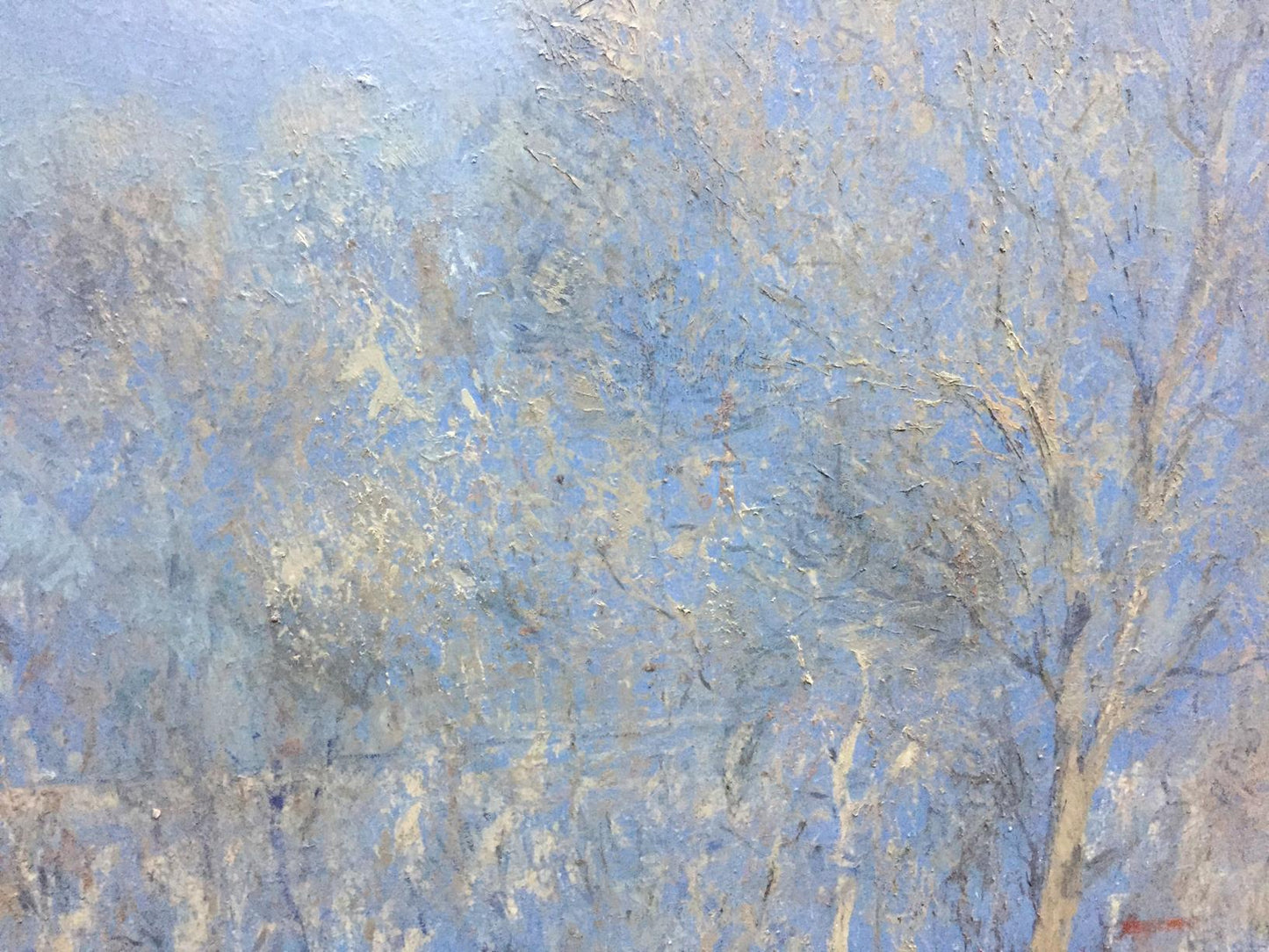 The oil painting by Alexey Fedorovich Vlasov features a blue-hued spring