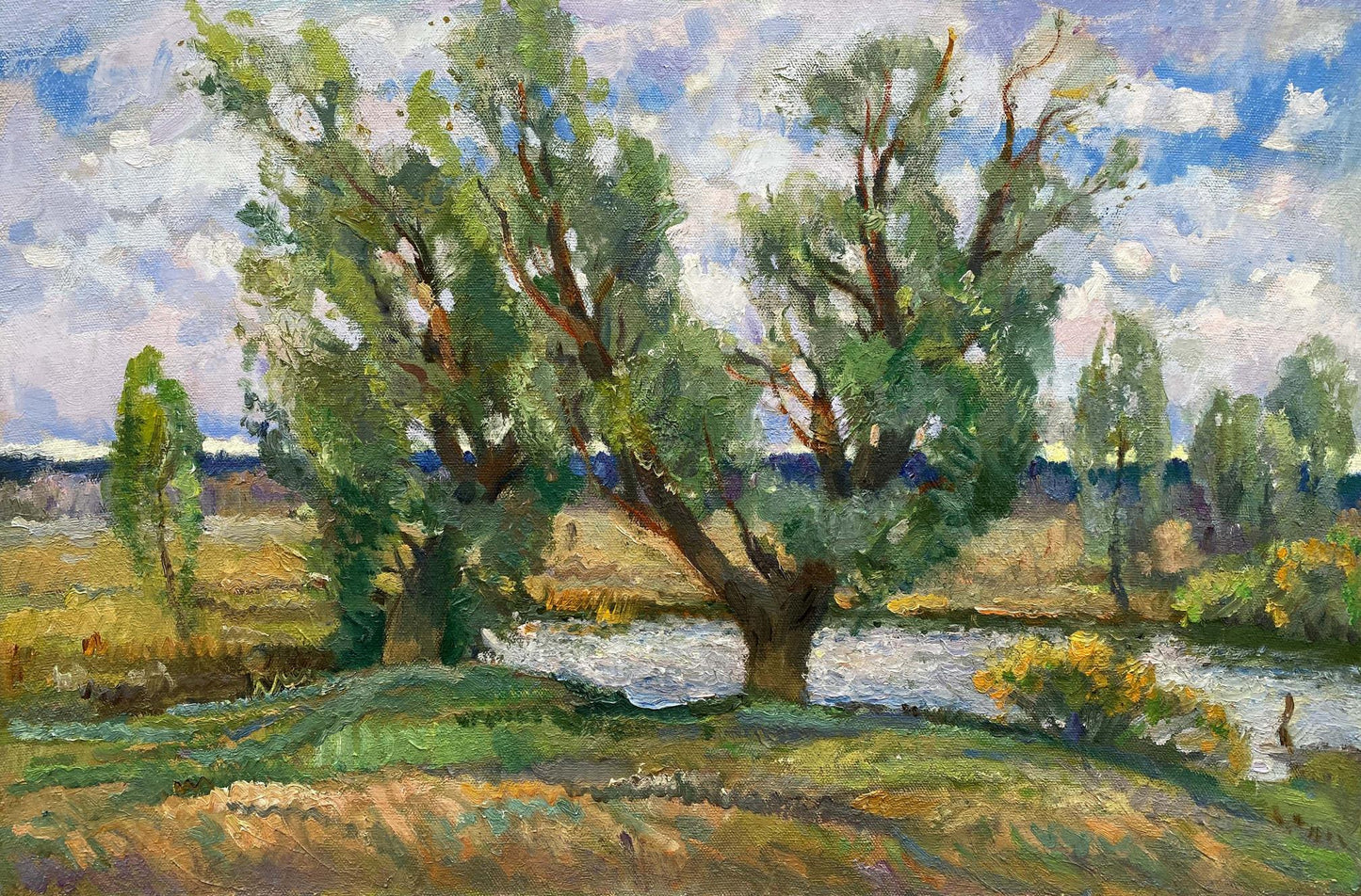 Oil painting Small lake in the forest Alexander Mynka