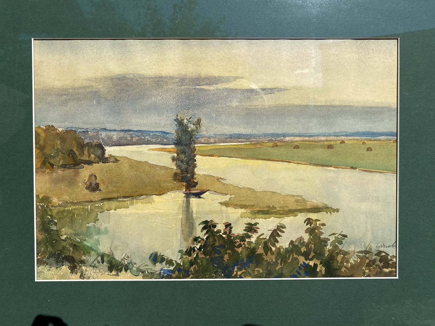 Watercolor painting River landscape Unknown artist