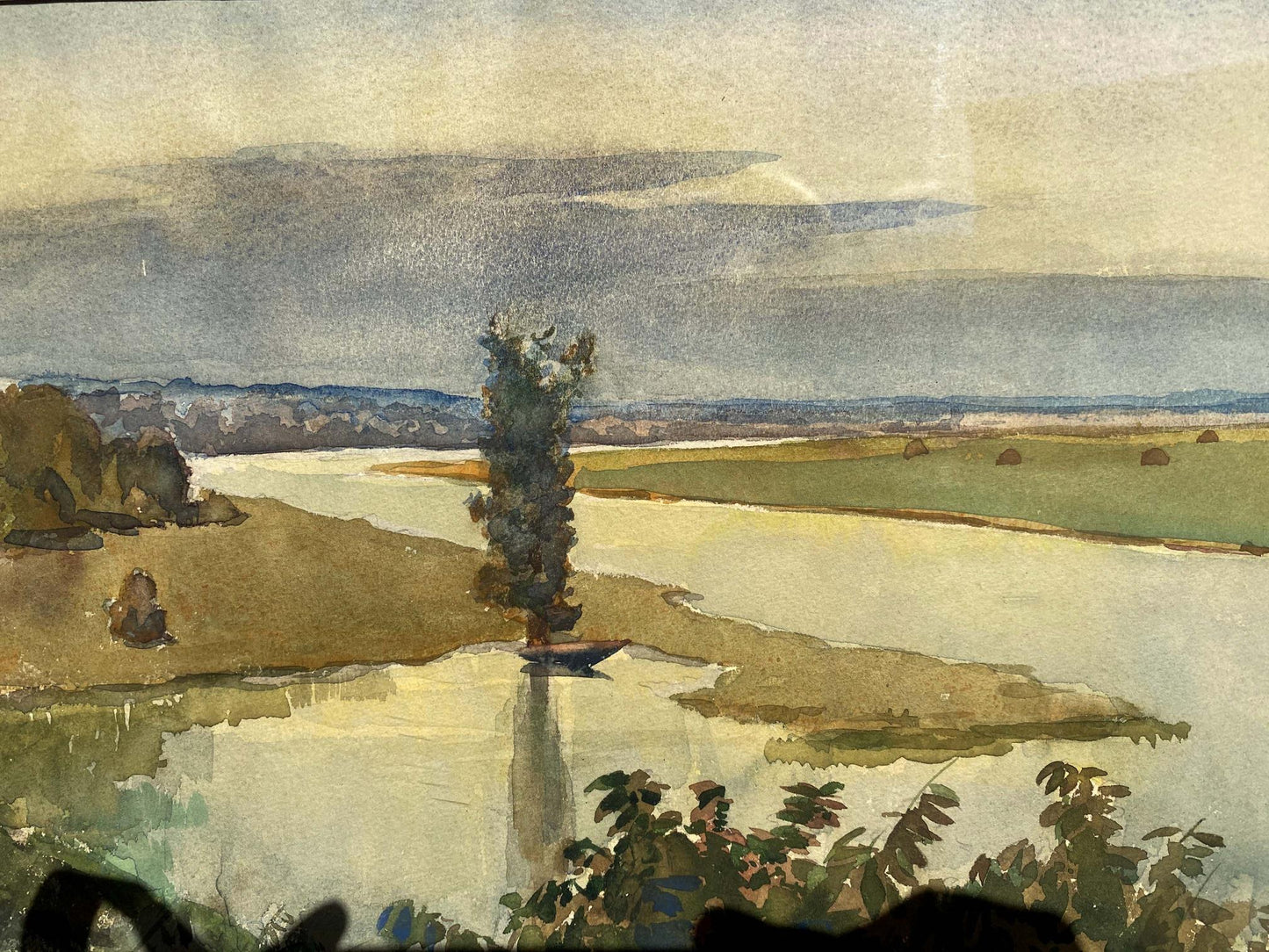 Watercolor painting River landscape Unknown artist