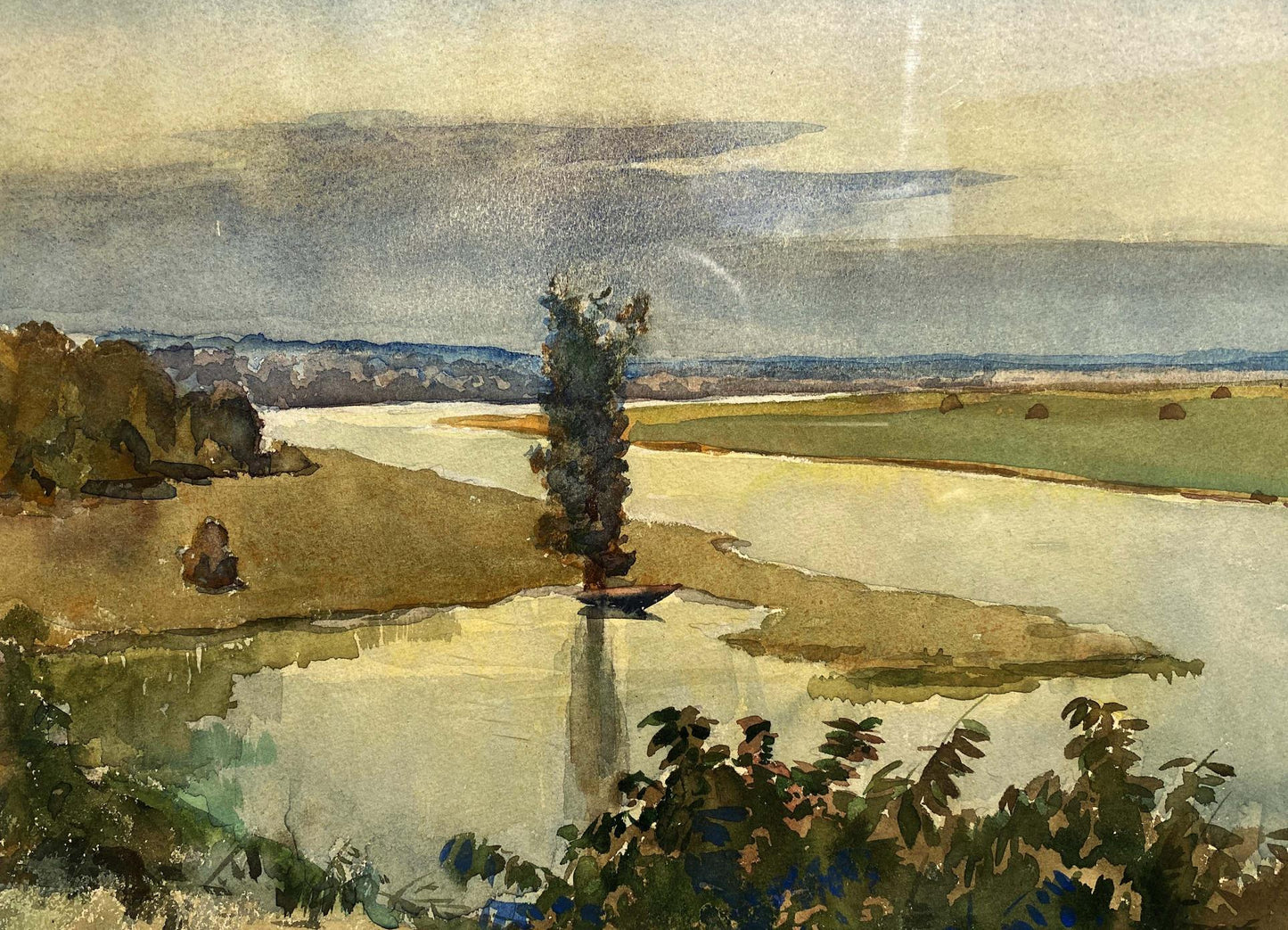 Watercolor painting River landscape Unknown artist