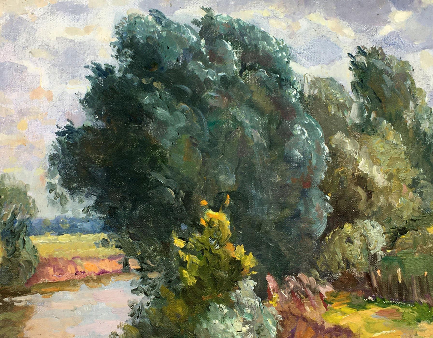 Oil painting Cloudy day near the river Alexander Mynka