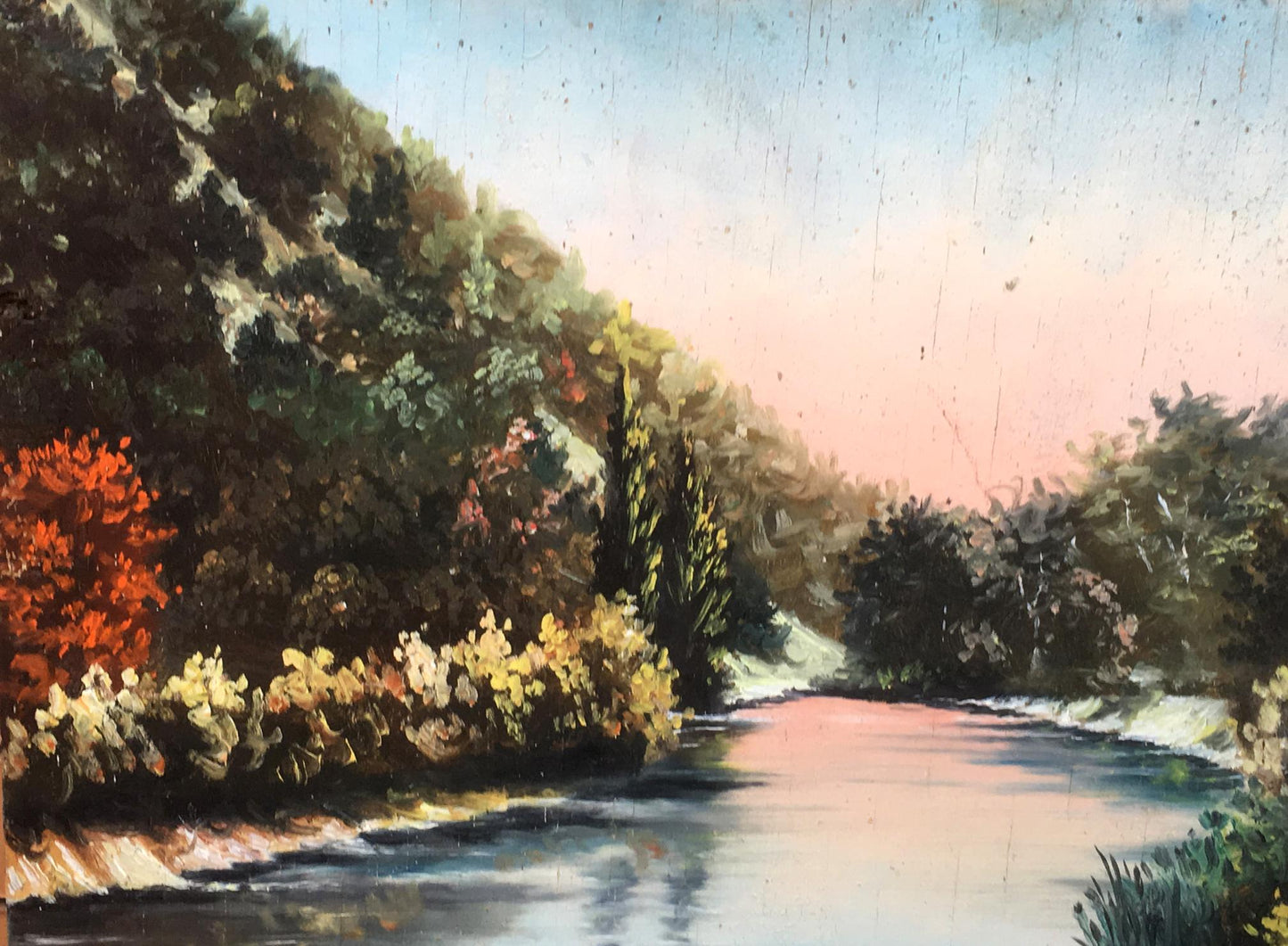 An oil artwork capturing a glade in the forest