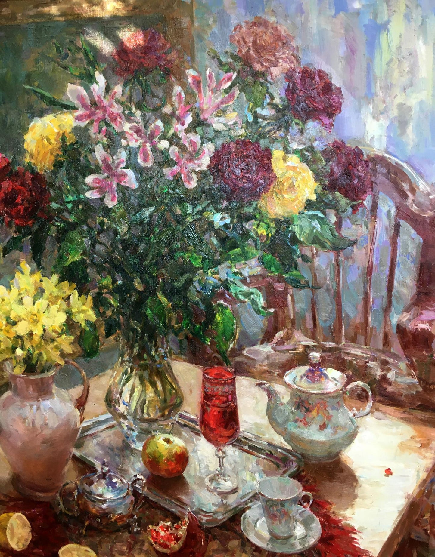 Oil painting Still life of red and yellow roses Sergey Mikhailichenko