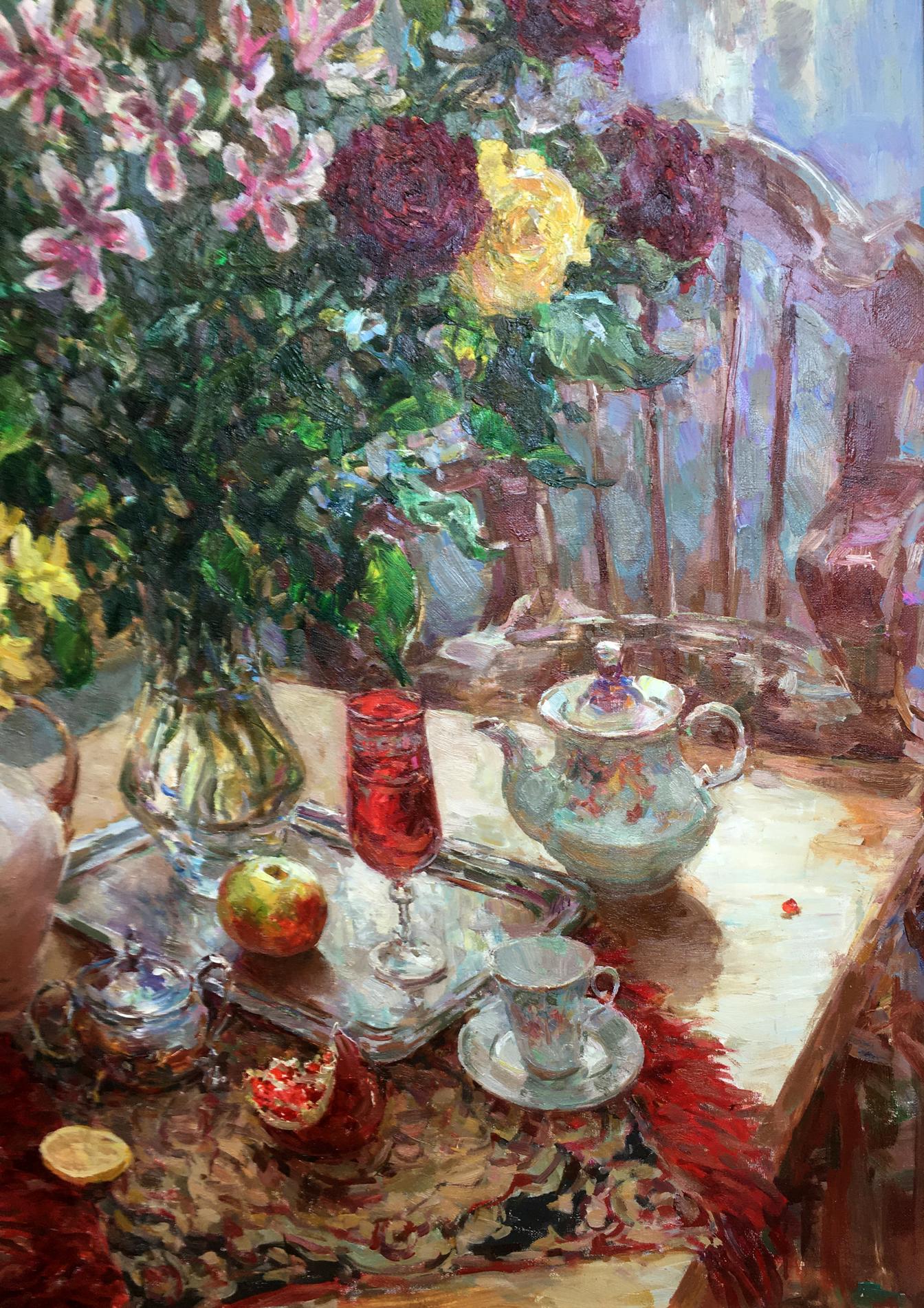 Oil painting Still life of red and yellow roses Sergey Mikhailichenko