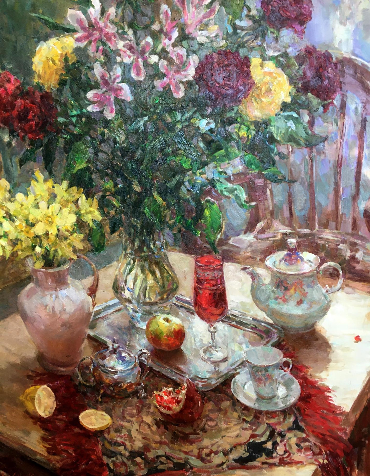 Oil painting Still life of red and yellow roses Sergey Mikhailichenko