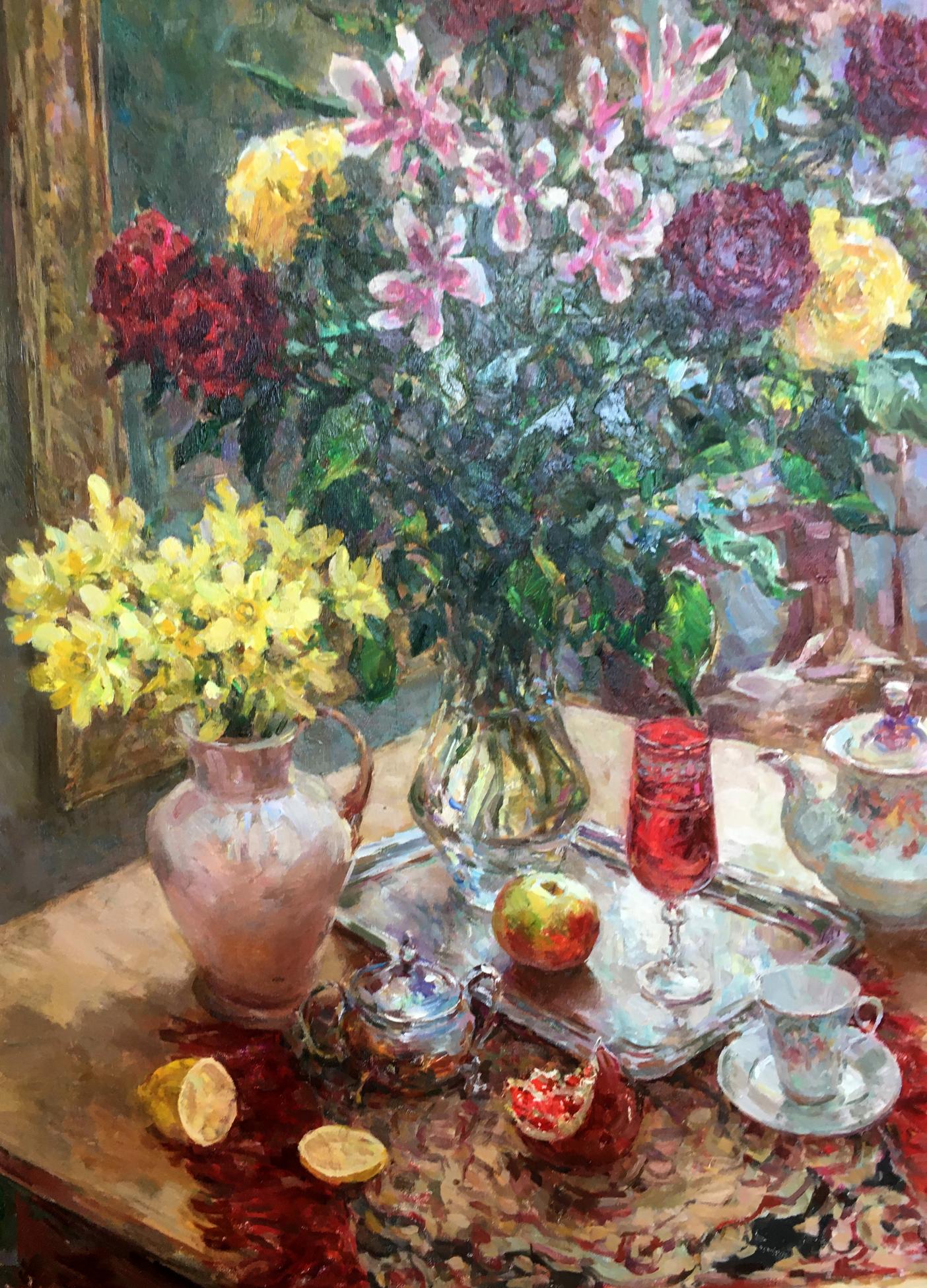 Oil painting Still life of red and yellow roses Sergey Mikhailichenko
