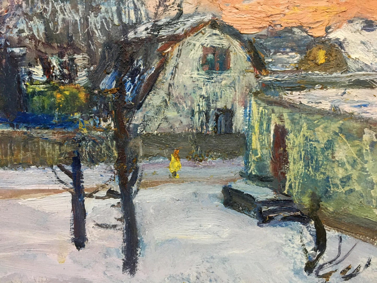 Oil painting Snowy street Gantman Moses Faybovich