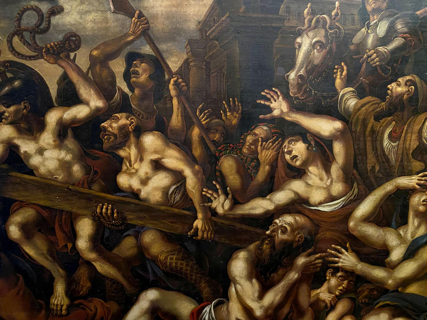 Oil painting Carrying a cross in a crowd Oleg Litvinov