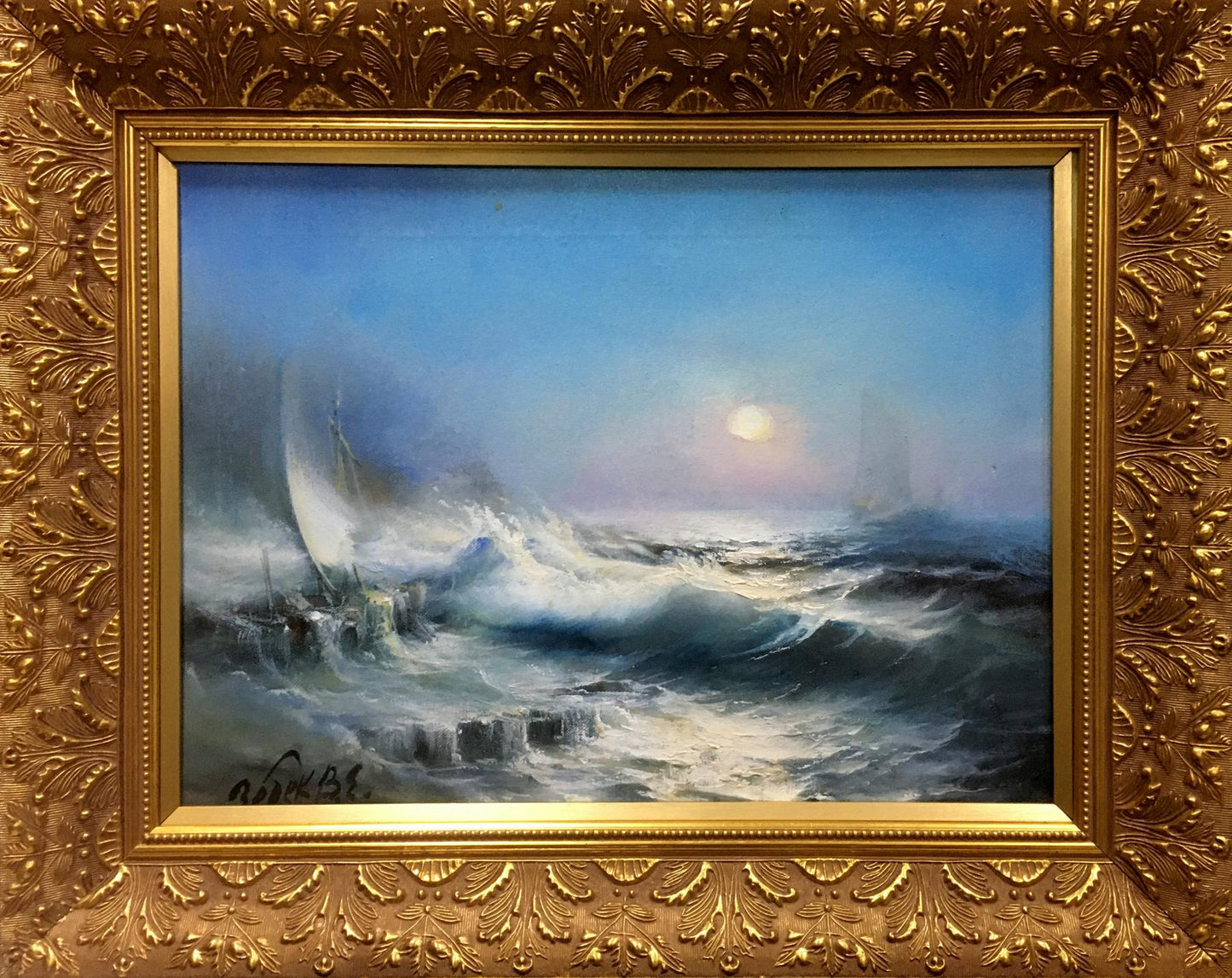Oil painting Moonlit night at sea Vladimir Zebek