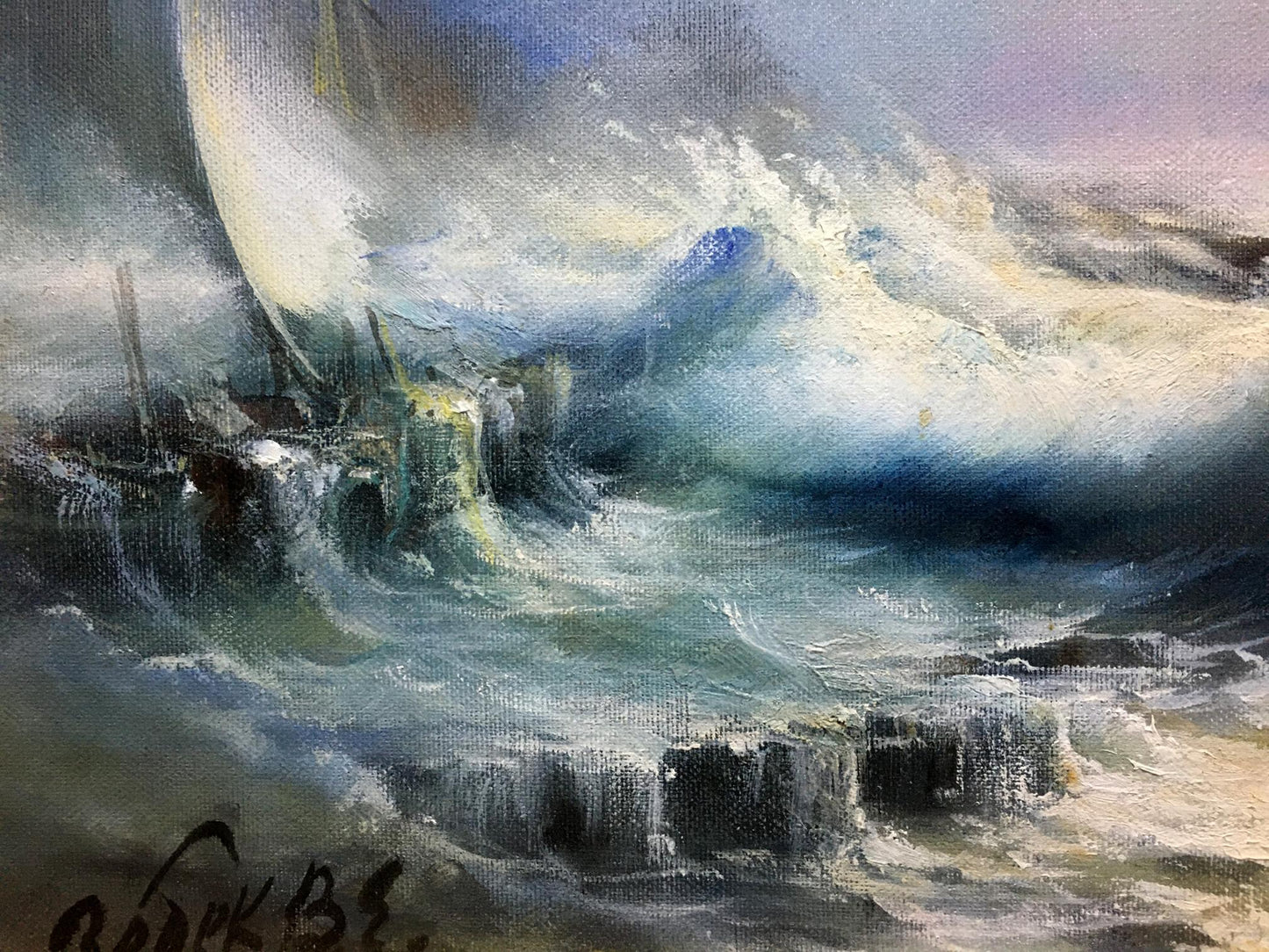 Oil painting Moonlit night at sea Vladimir Zebek