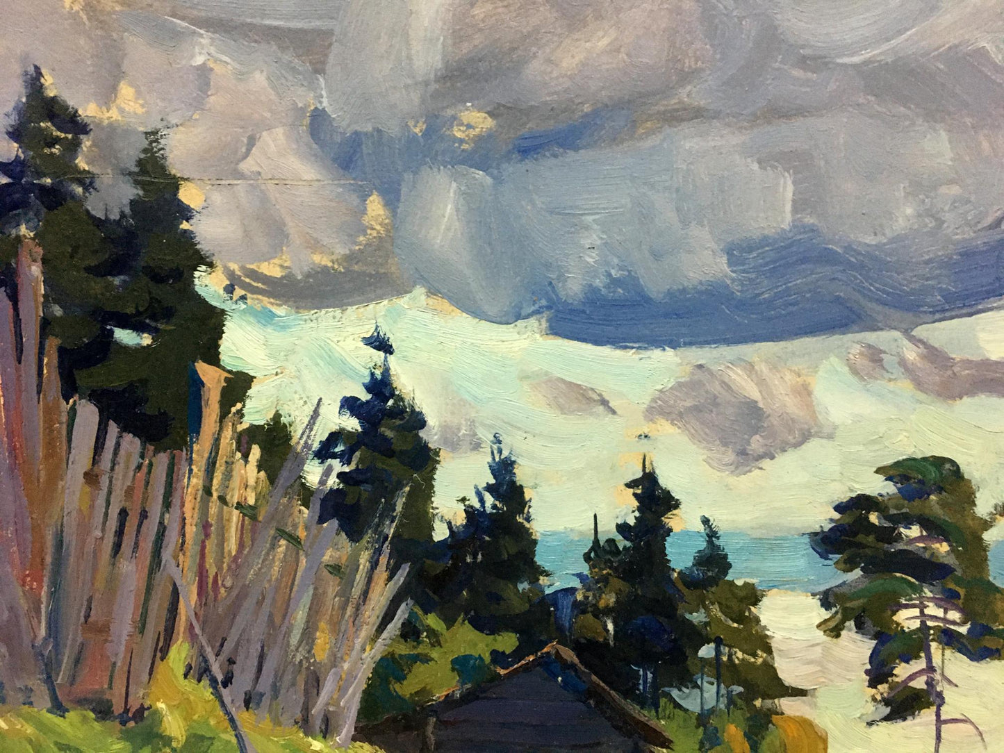 Oil painting Cloudy day in the village Anatoly Fomin