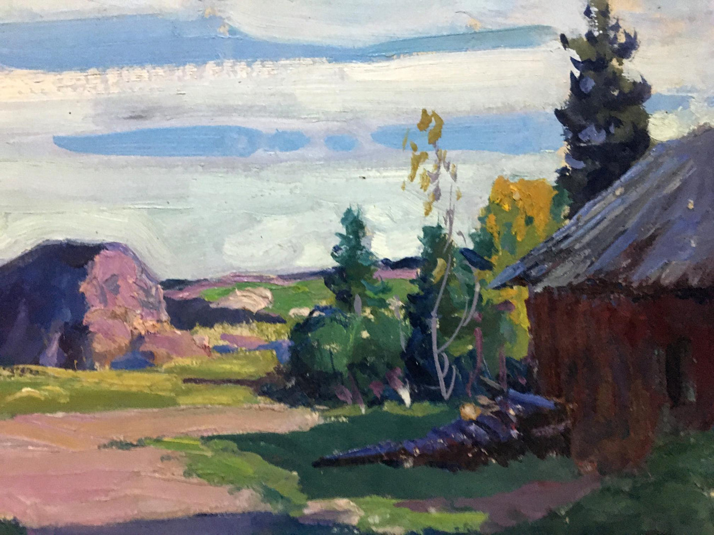 Oil painting Cloudy day in the village Anatoly Fomin
