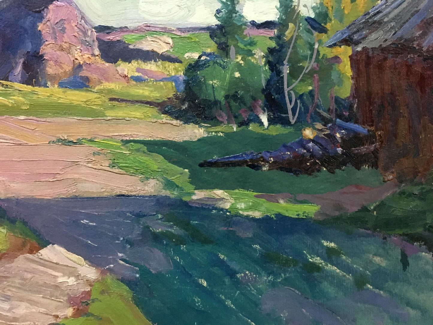 Oil painting Cloudy day in the village Anatoly Fomin