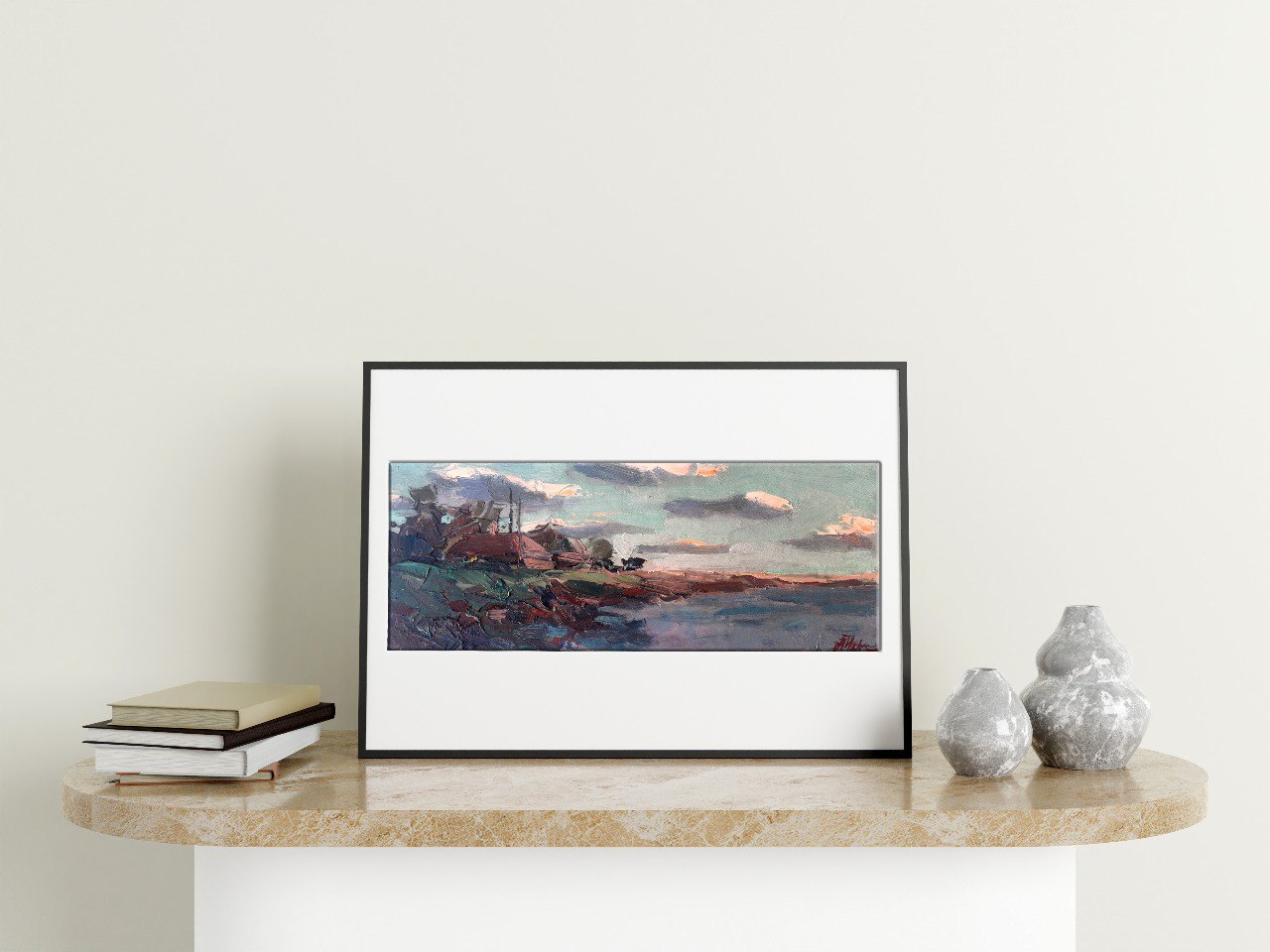 Oil painting House sea