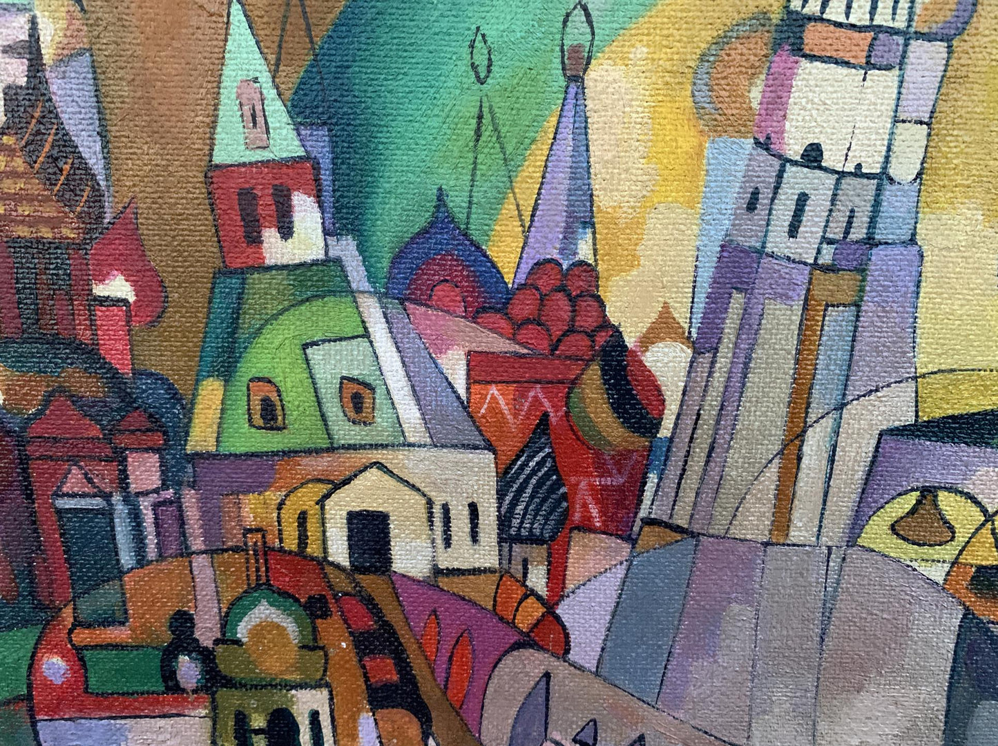 Abstract oil painting titled "Country Life" by V. Konotopsky