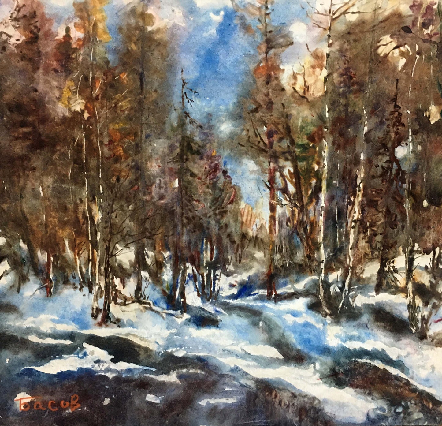 Oil painting Winter landscape Basov Yakov Alexandrovich