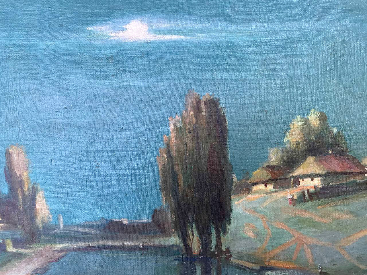 The oil painting by Nestor Mitrofanovich Kizenko showcases a summer night atmosphere