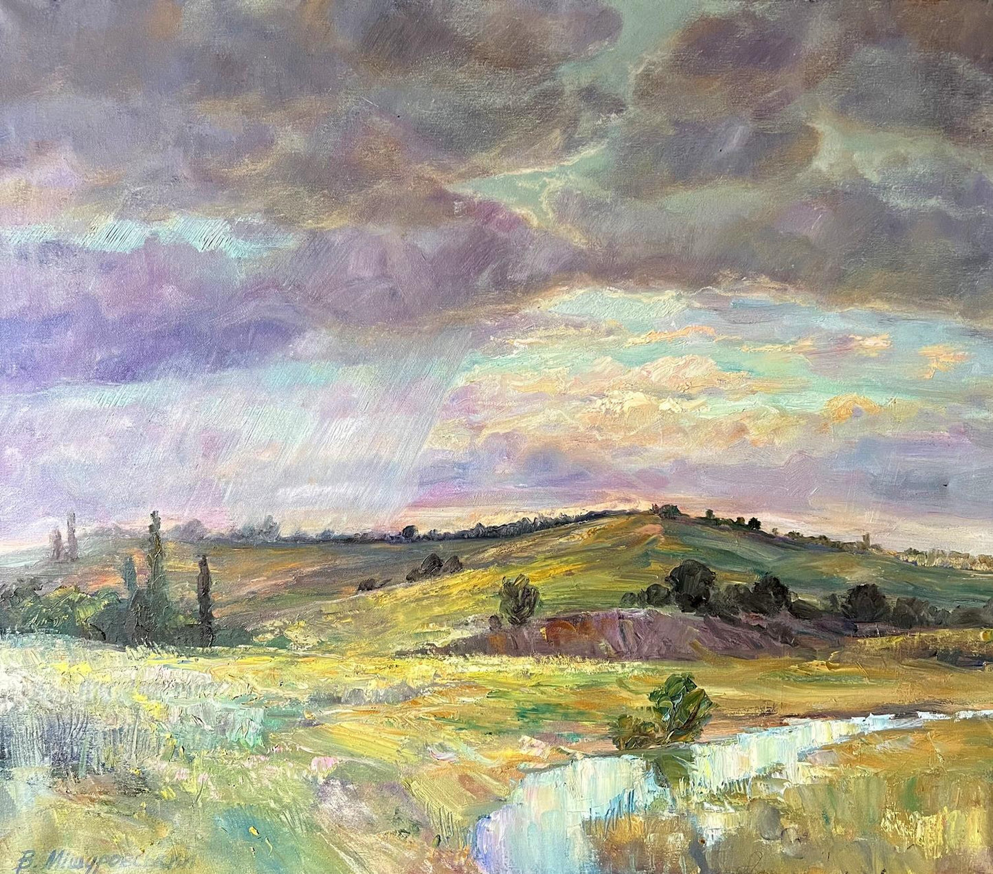 Oil painting Landscape with rain V. Mishurovsky