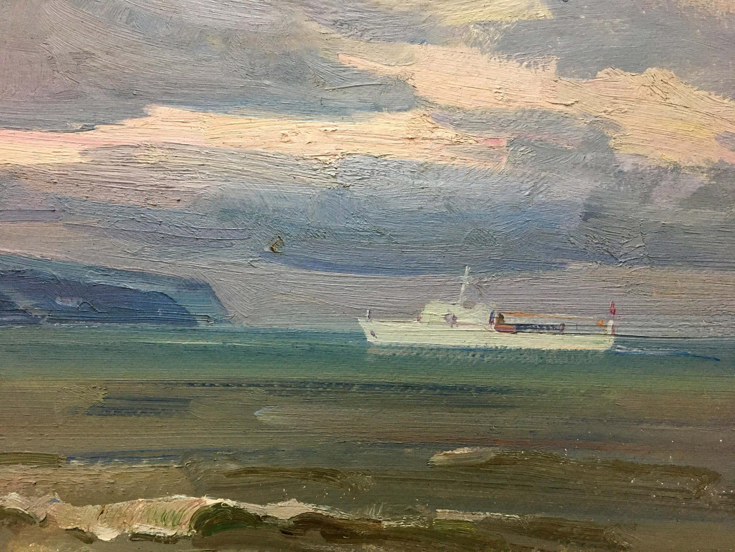 Oil painting Ship at sea A. E. Strelov